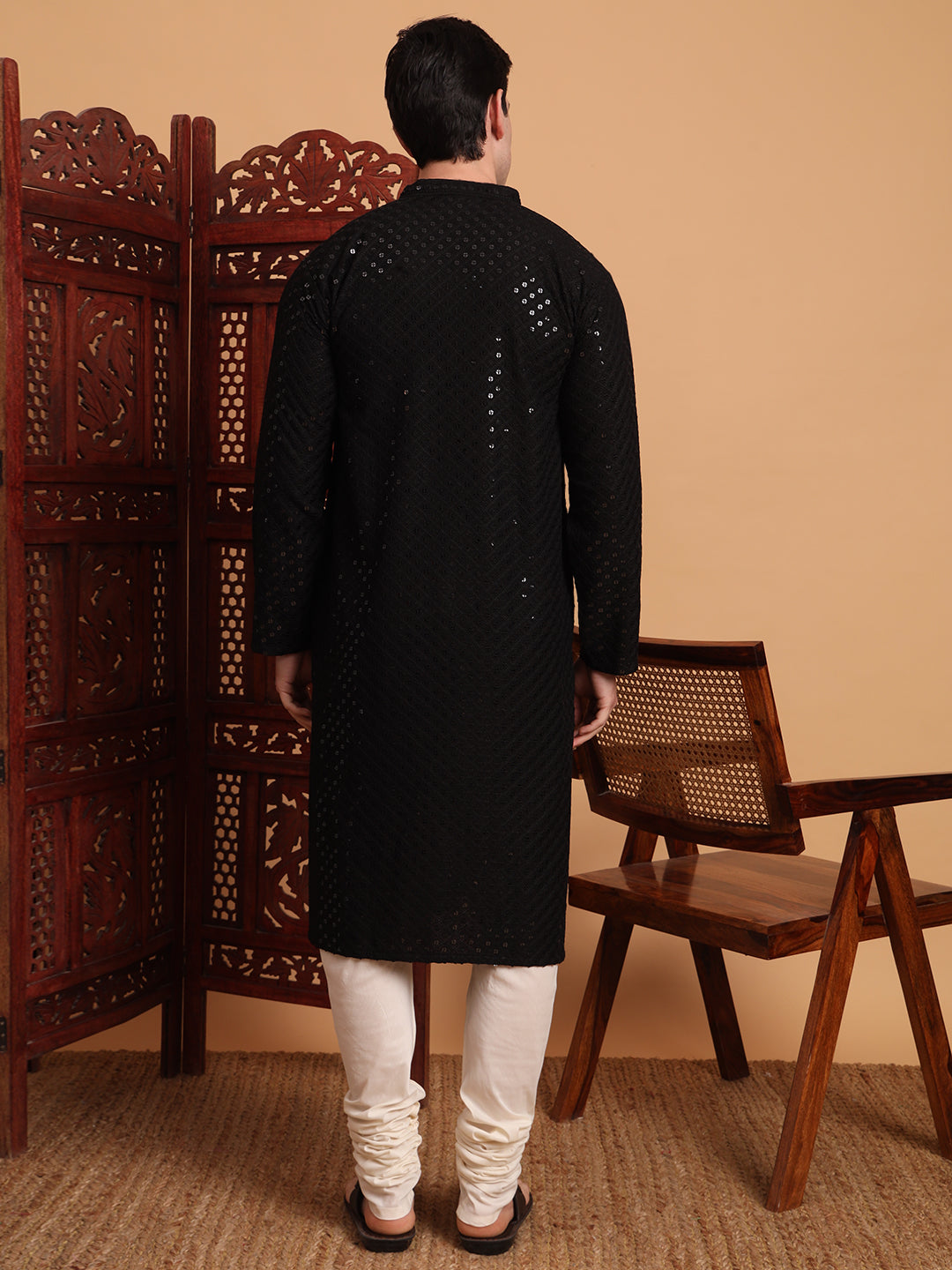 Black Rayon Chikankari Embroidered Traditional Kurta Pajama