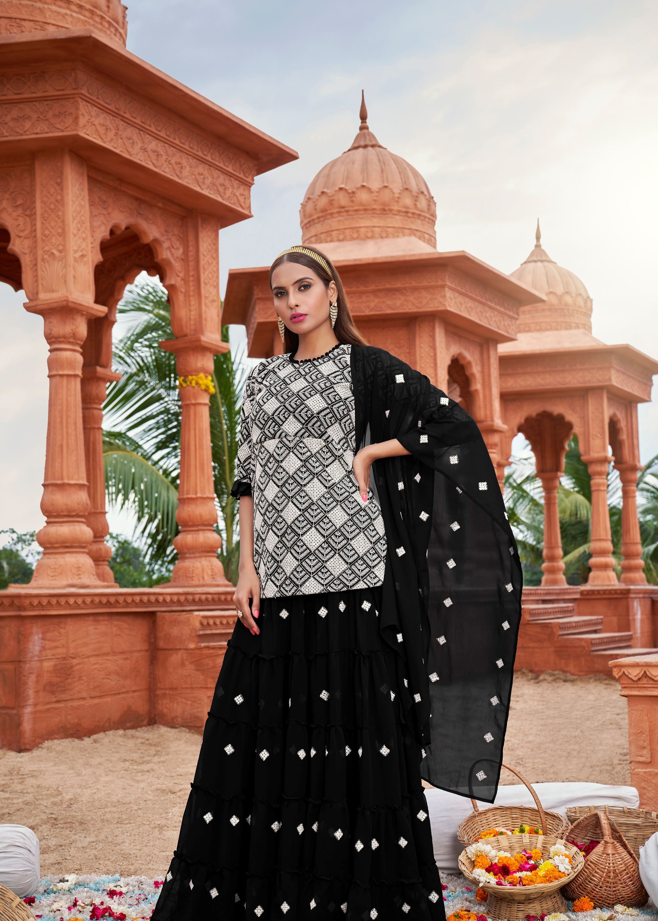 Black Sarara Suite With Heavy Fox Georgette And Cotton Embroidery Work