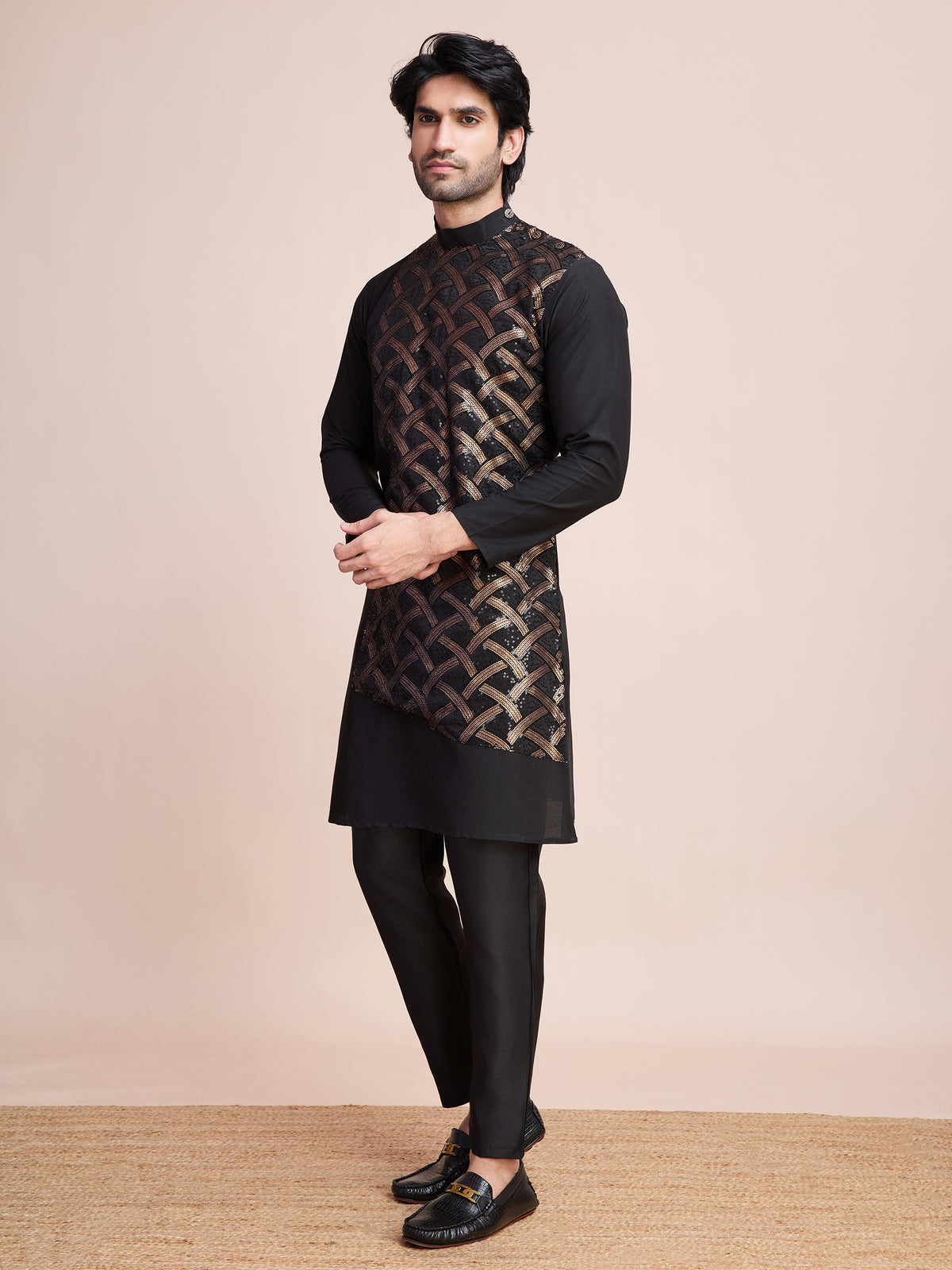 Black Sequins Embroidered Ethnic Kurta – Dashing Partywear Look