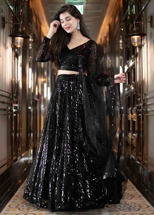 Black Sequins Heavy Net Party Wear Lehenga Choli With Dupatta