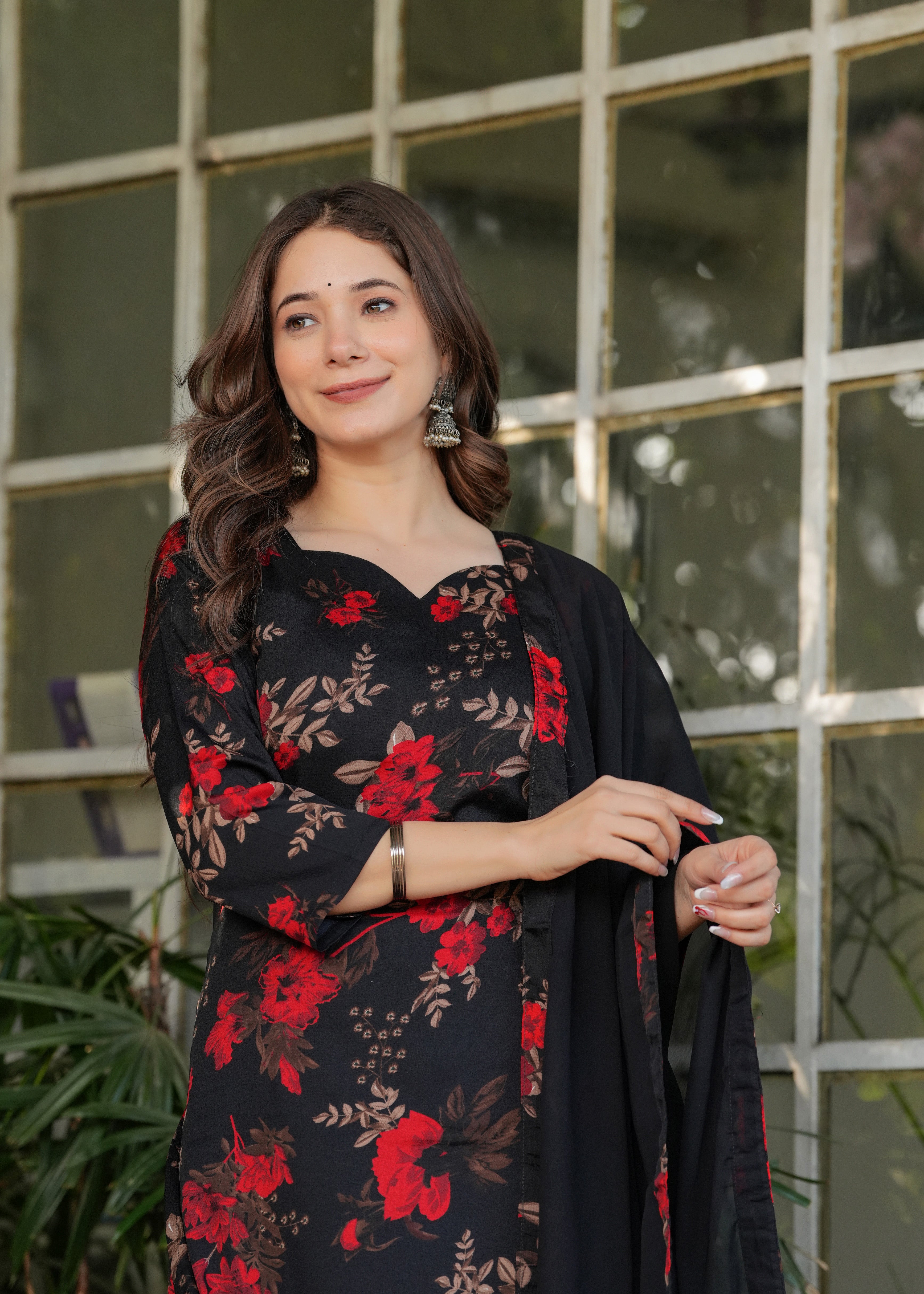 Black Silk Blend Elegant Kurta Pant Set With Print