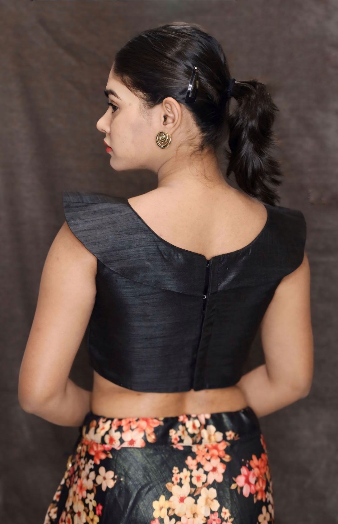Black Silk Off Shoulder Readymade Blouse
