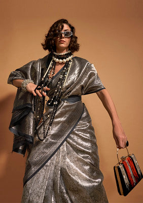 Black Silk Saree With Woven Work