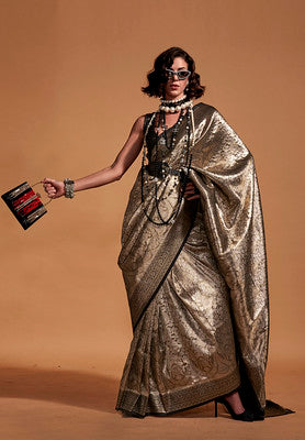 Black Silk Saree With Woven Work