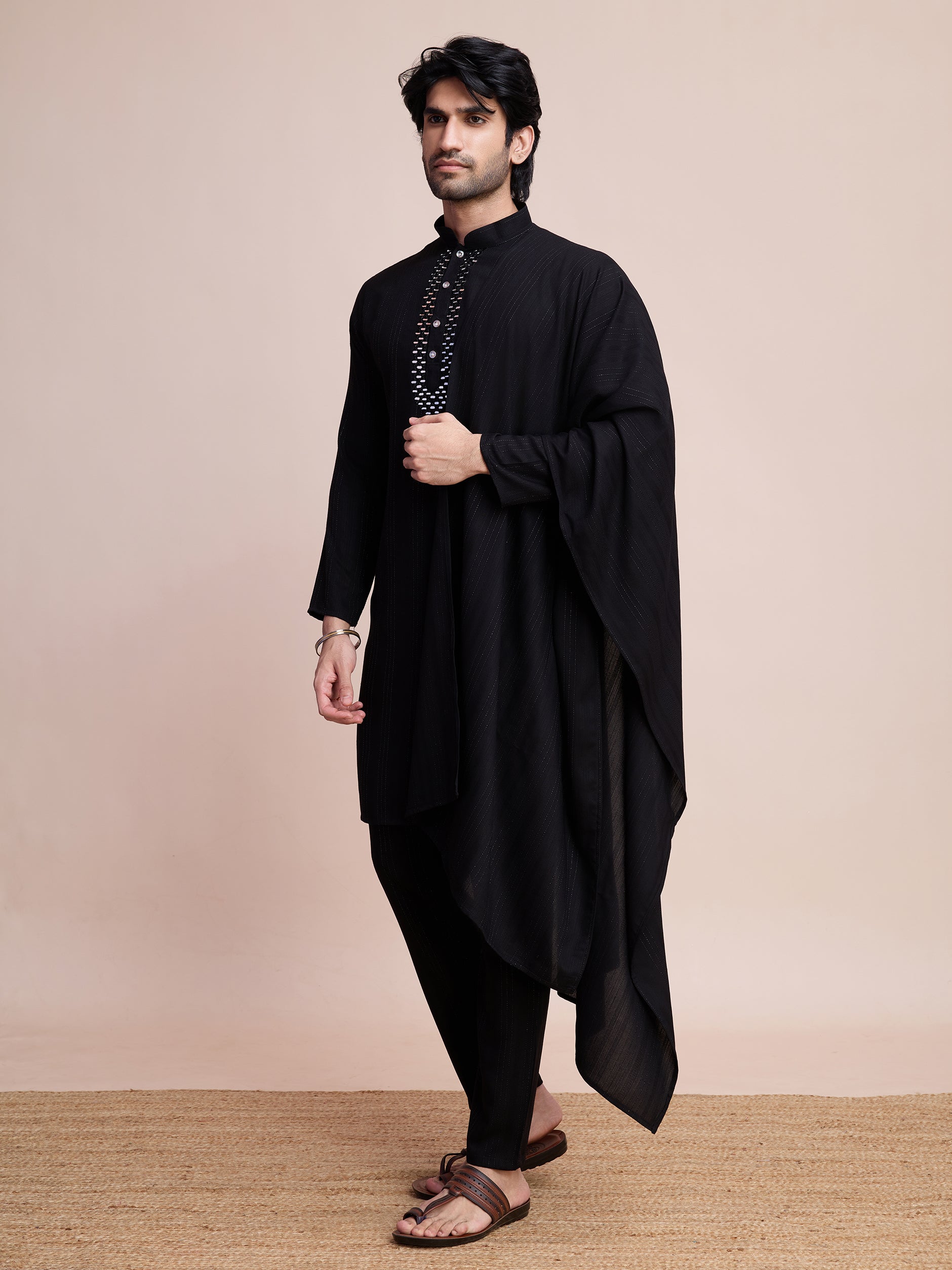 Black Viscose Kurta Payjama with Jacket – Classic Traditional Look