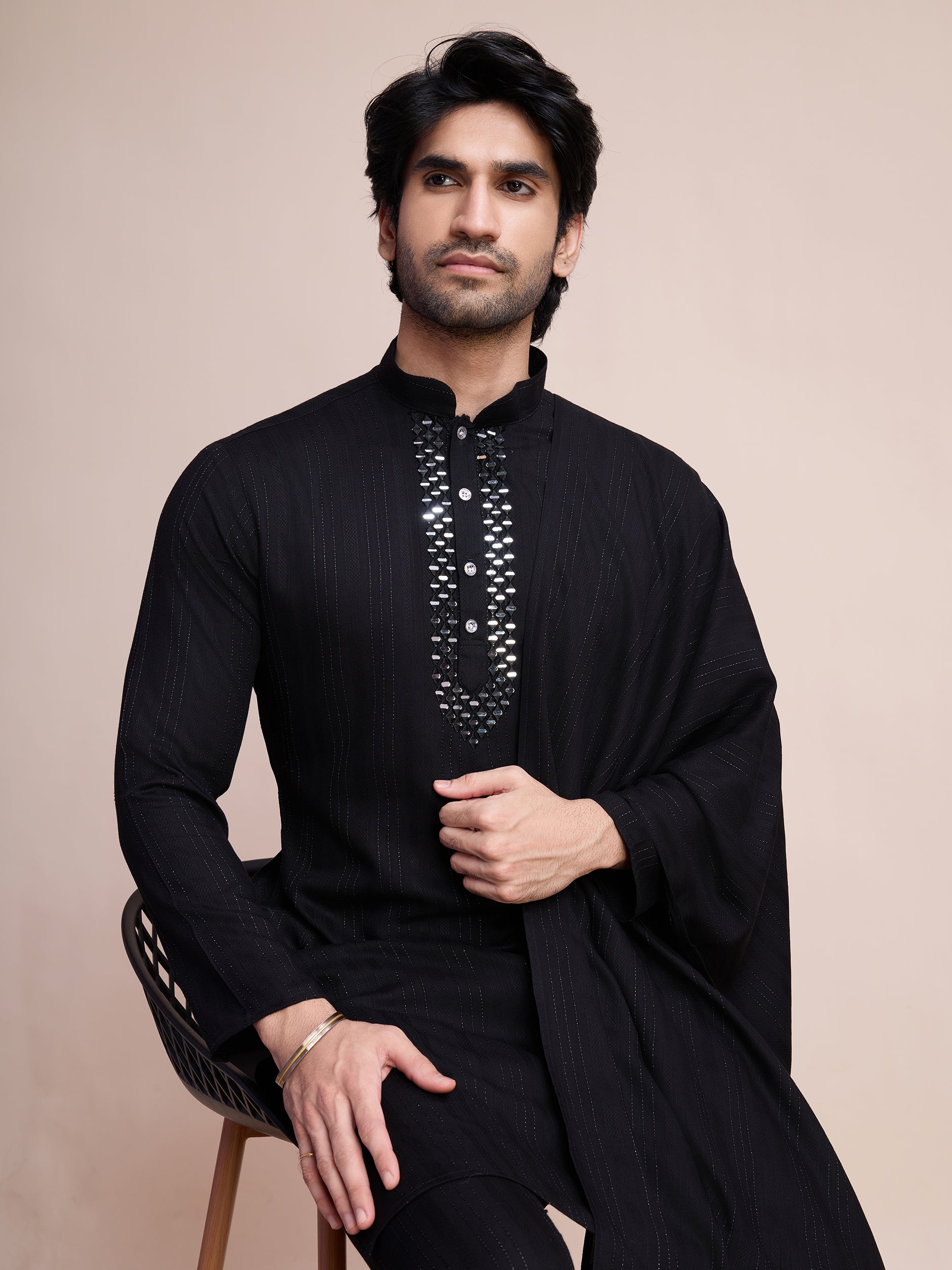 Black Viscose Kurta Payjama with Jacket – Classic Traditional Look