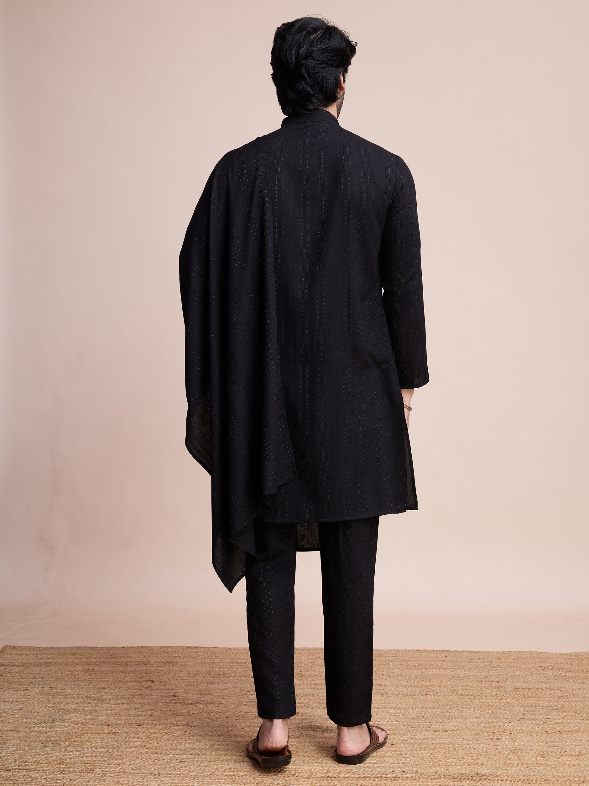 Black Viscose Kurta Payjama with Jacket – Classic Traditional Look