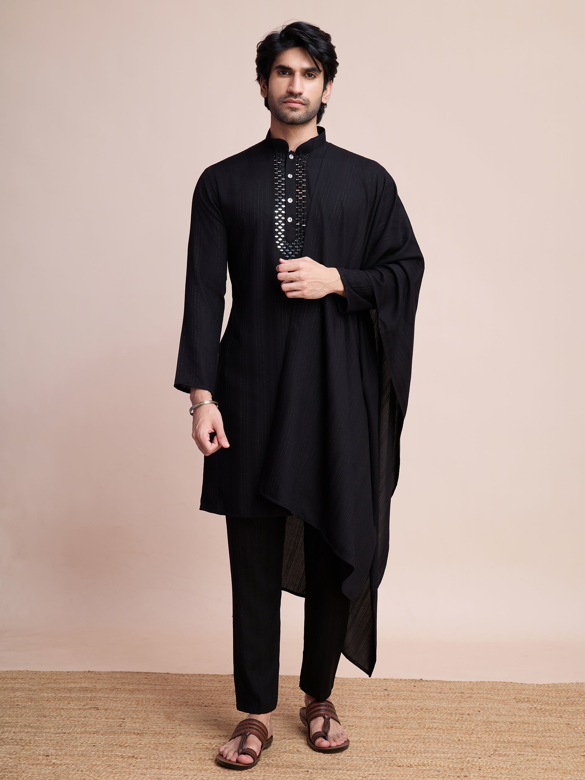 Black Viscose Kurta Payjama with Jacket – Classic Traditional Look