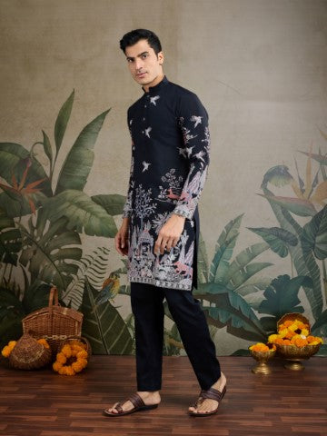 Black Viscose Silk Sequins Embroidery Ethnic Partywear Kurta