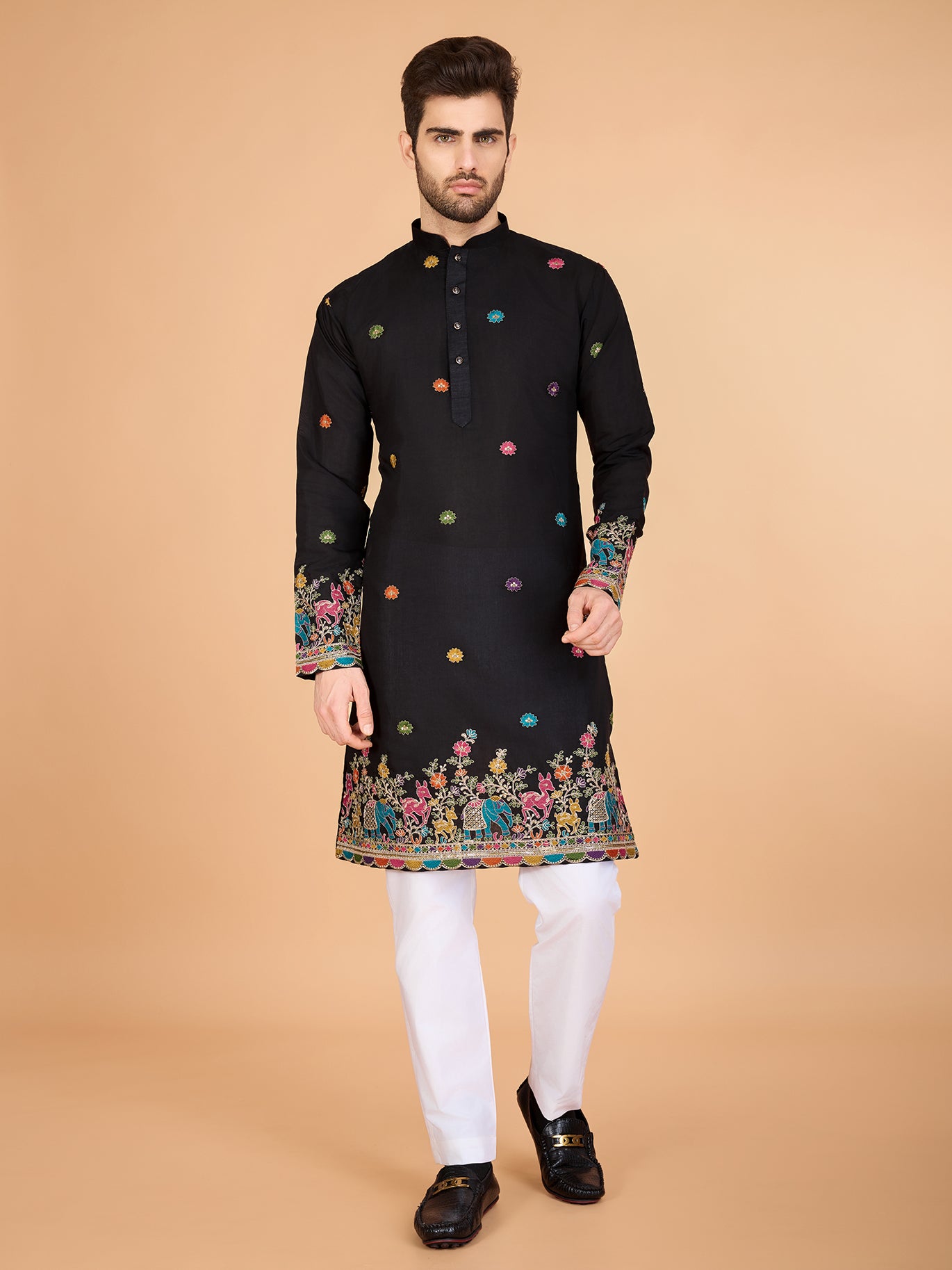 Black Viscose Silk Traditional Kurta – Classic Ceremonial Style