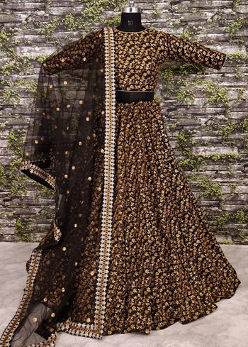 Black Zari Embroidered Silk Bridal Lehenga Choli