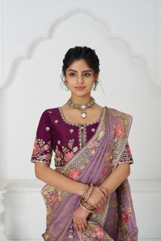 Bloom In Style: Mauve With Vibrant Thread Work & Floral Motifs