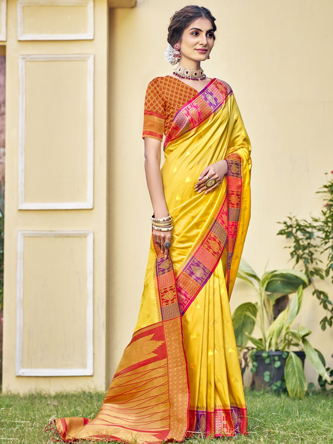 Blossoming Yellow Color Soft Silk Saree