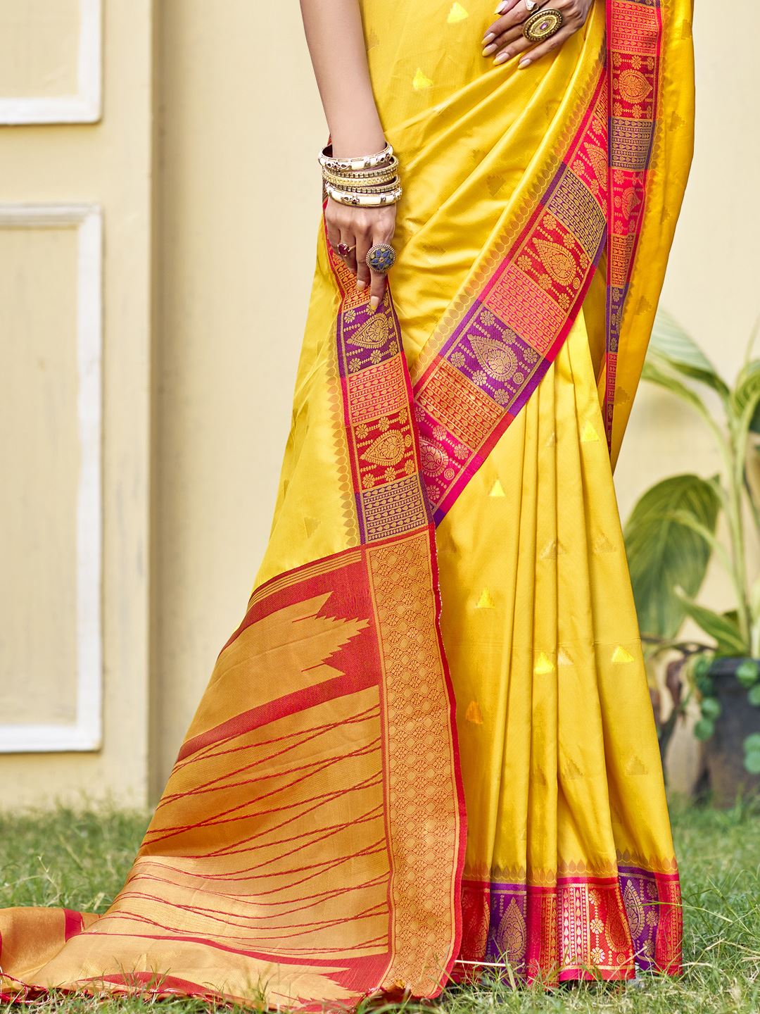 Blossoming Yellow Color Soft Silk Saree