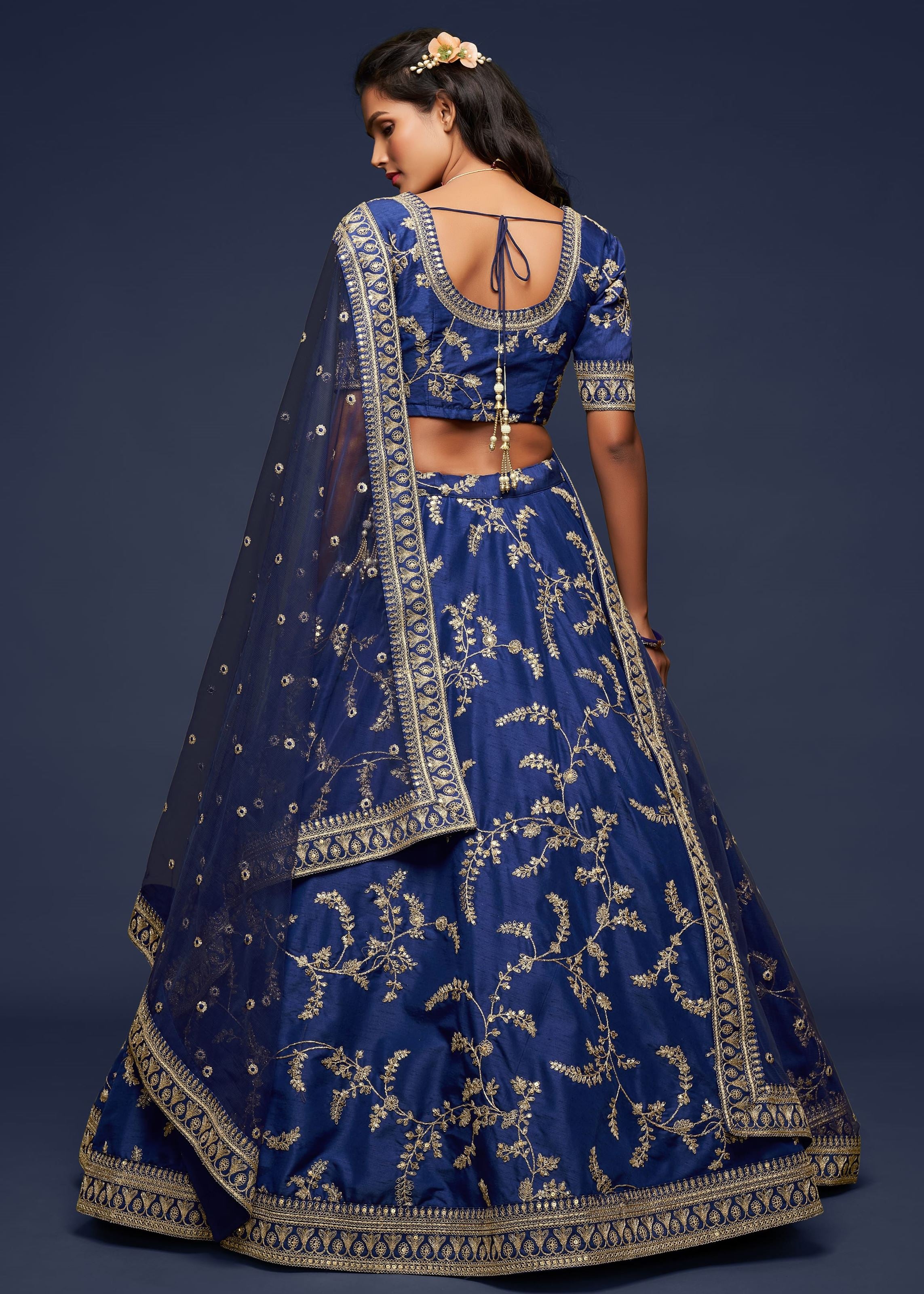 Blue Art Silk Lehenga Choli With Thread, Zari, Dori and Sequins Embroidery Work