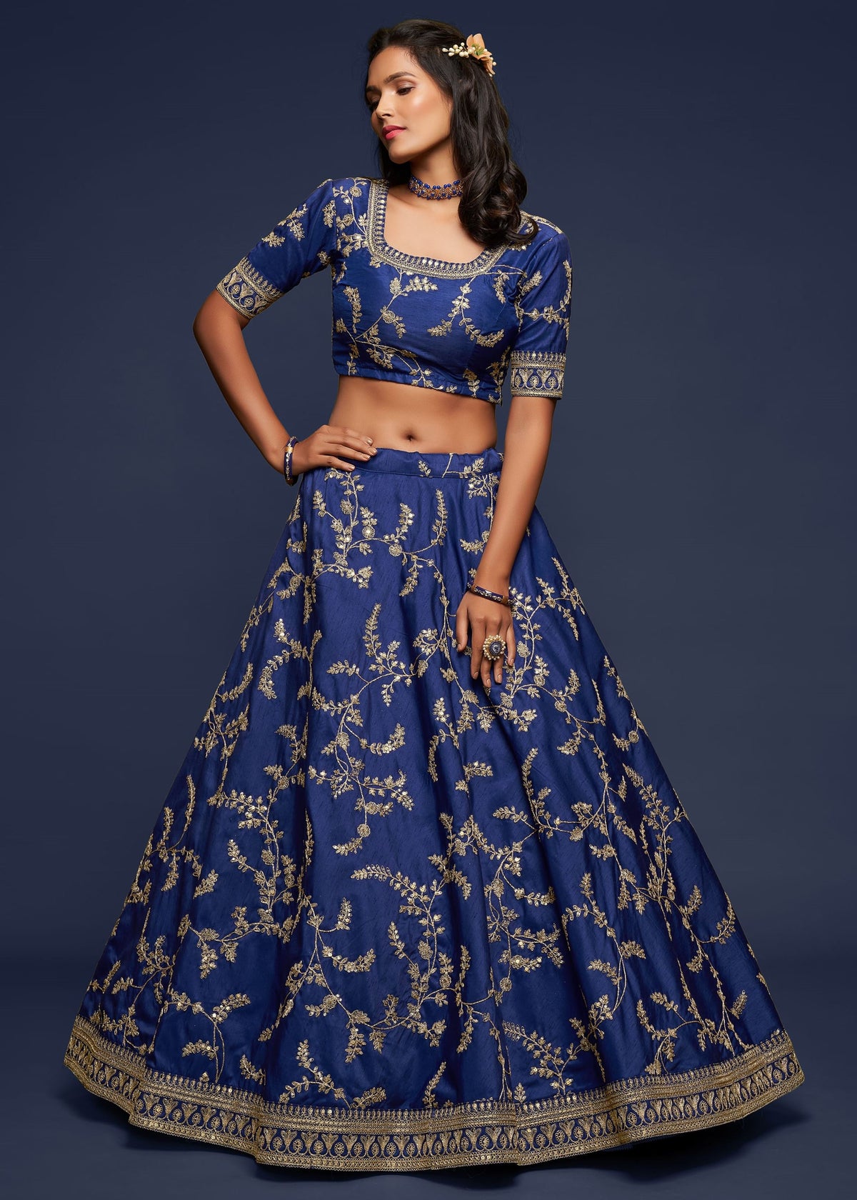 Blue Art Silk Lehenga Choli With Thread, Zari, Dori and Sequins Embroidery Work