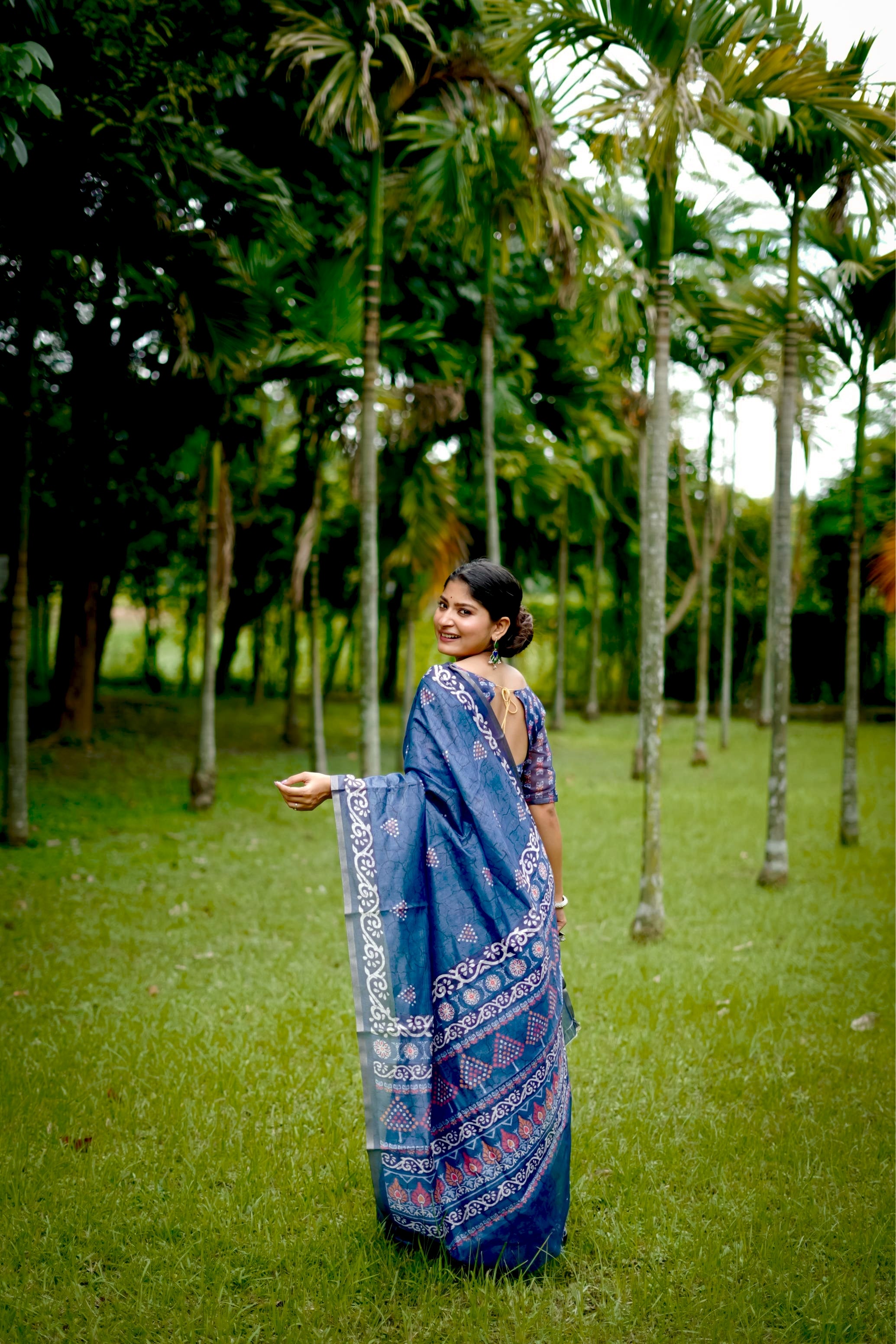 Blue Beautiful Cotton Fabric Saree With Designer Digital Printed