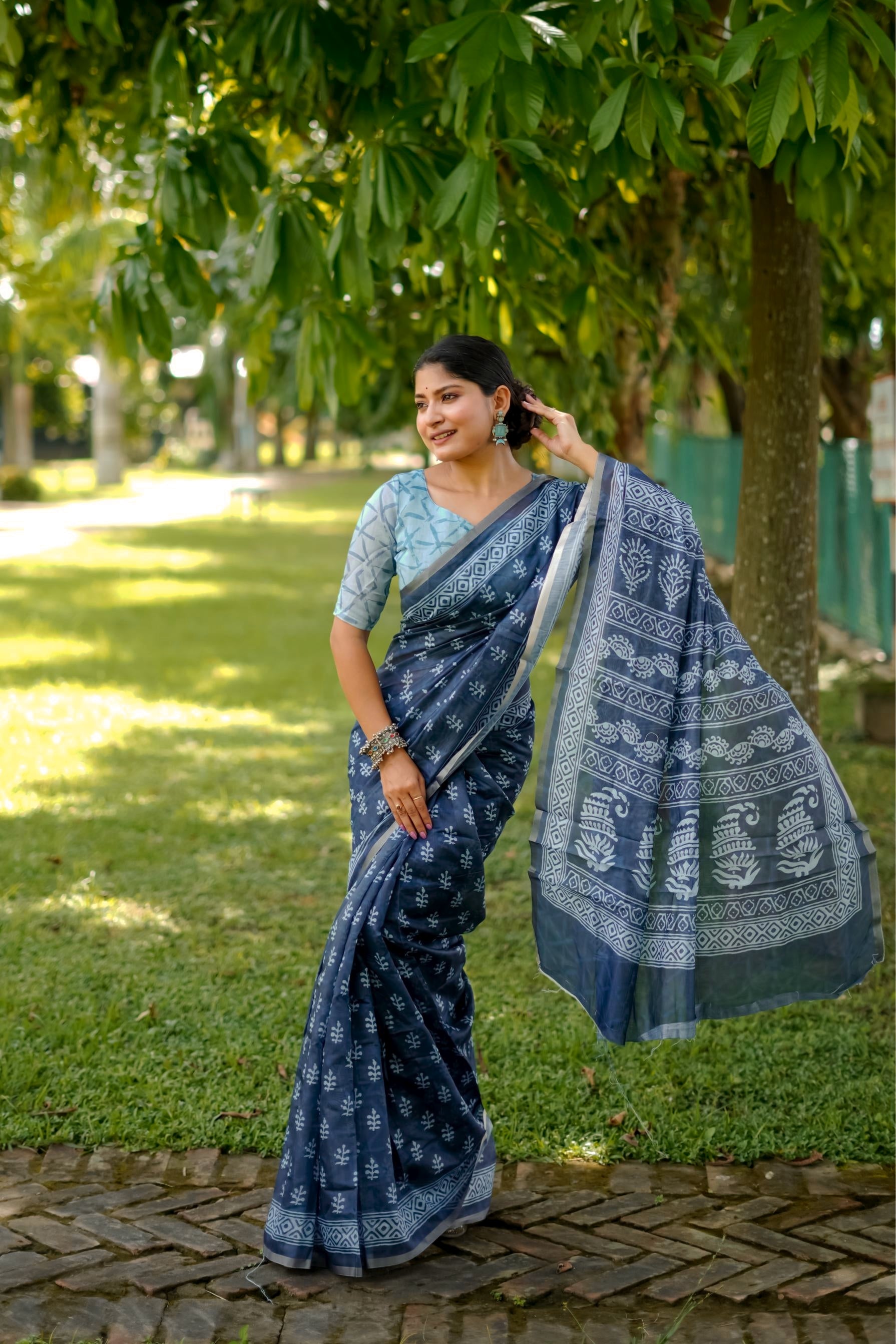 Blue Beautiful Cotton Fabric Saree With Designer Digital Printed