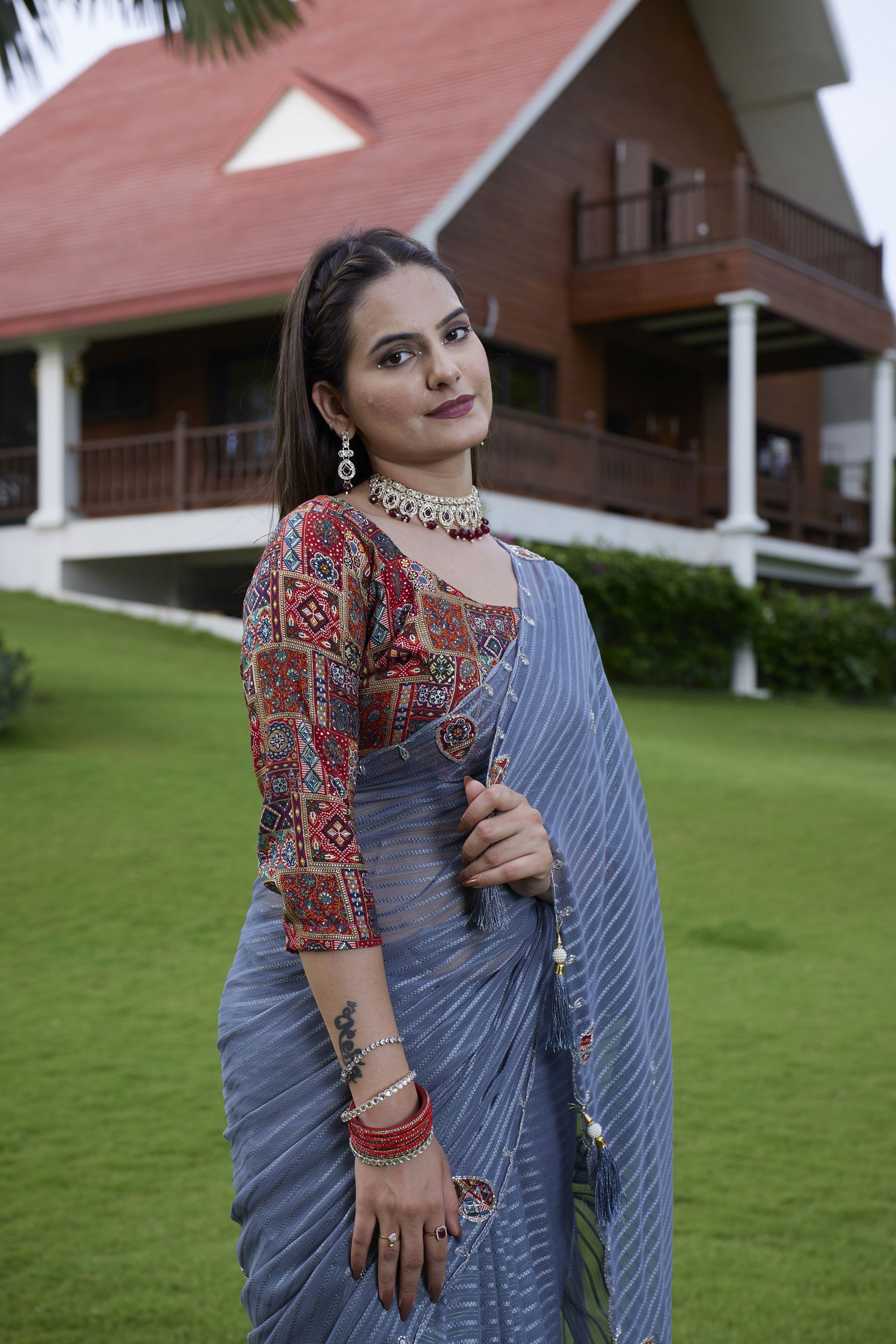 Blue Beautiful Designer Girlie Trendy Saree