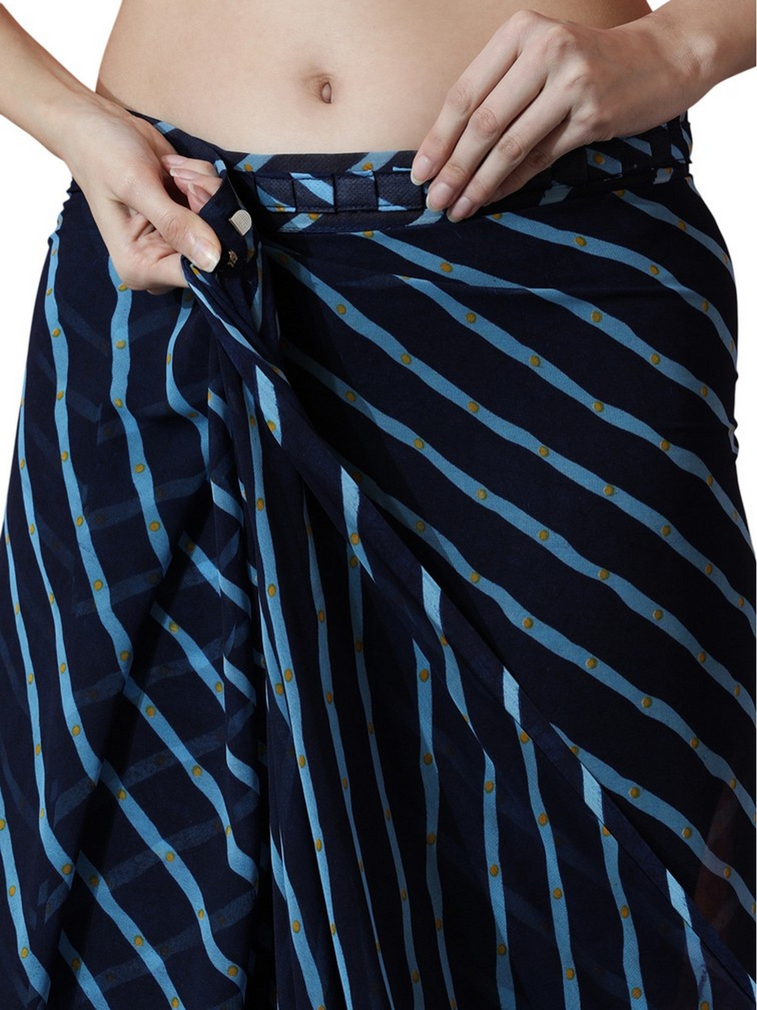 Blue Beautiful Marbel Chiffon Designer Printed Ready To Wear Ceremonial Saree