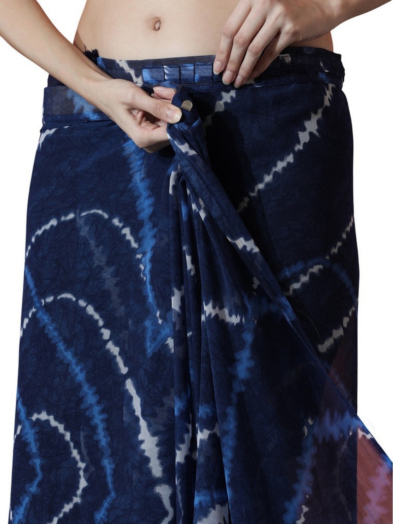 Blue Beautiful Marbel Chiffon Designer Printed Ready To Wear Ceremonial Saree