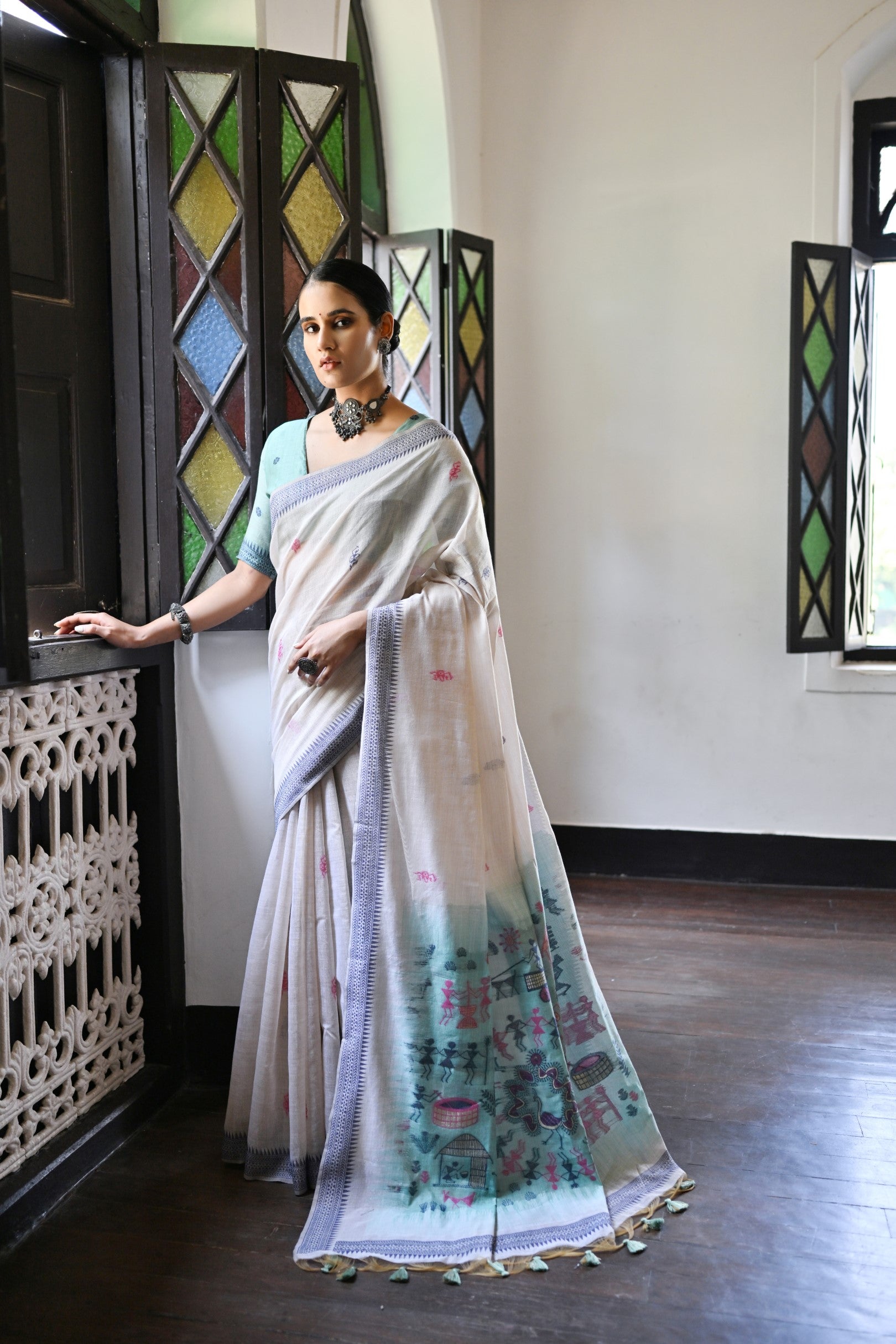 Blue Beautiful Muga Cotton Summer Special Festive Saree
