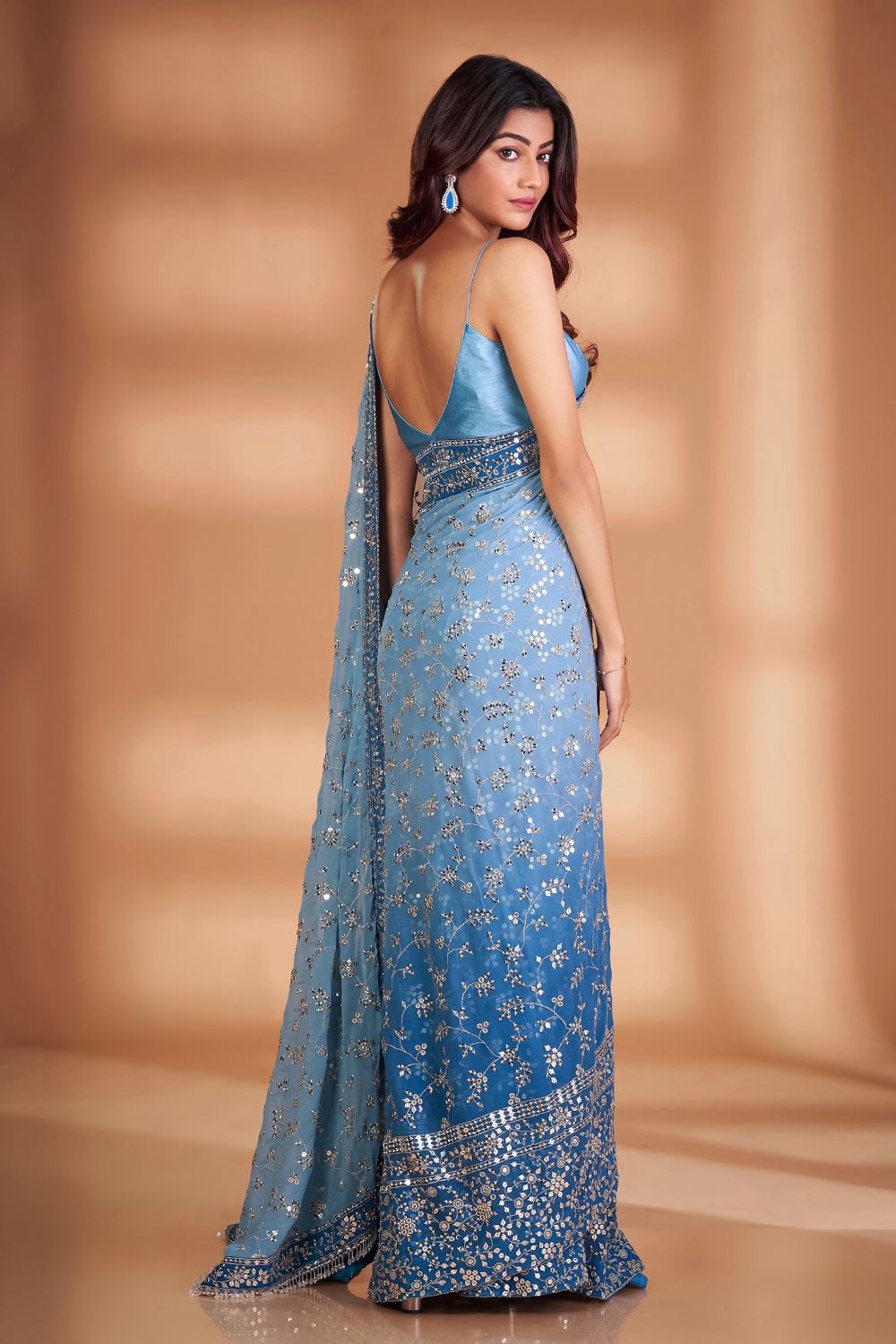 Blue Colour Georgette Embroidery Work Saree