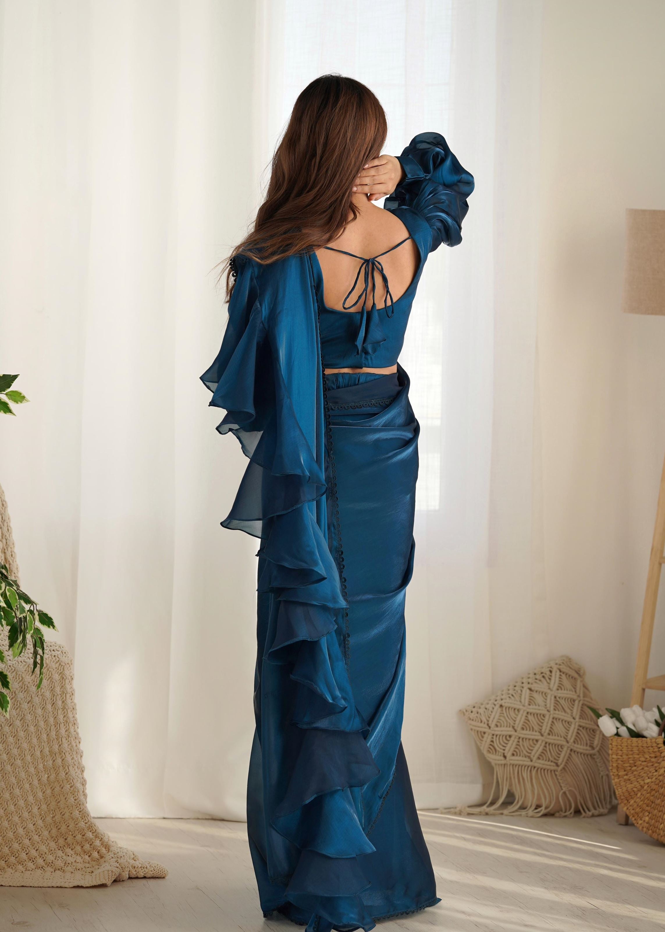 Blue Colour Zimichhu Silk Ready To Wear Saree