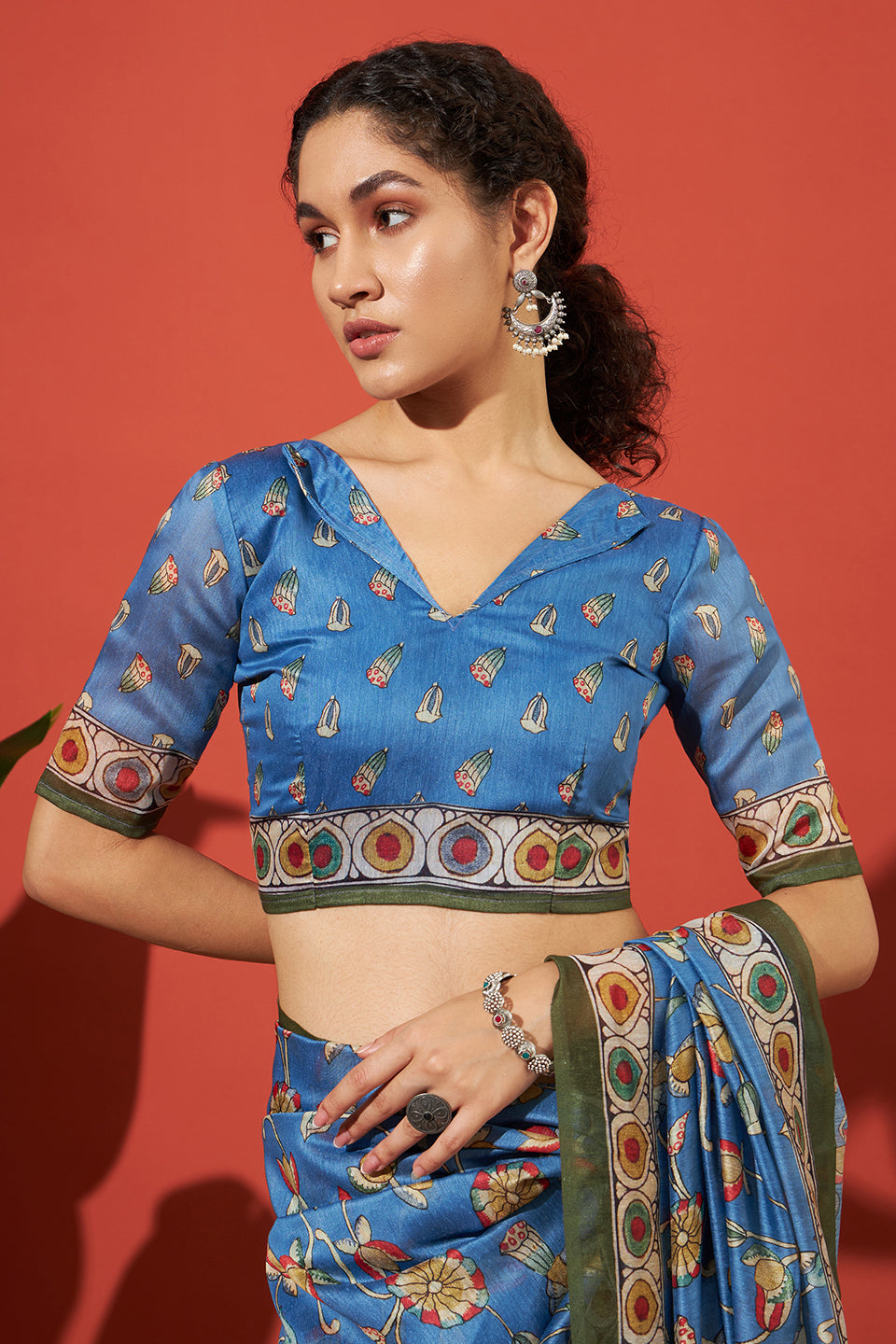 Blue Cotton Silk Designer Digital Printed Ethnic Ceremonial Saree