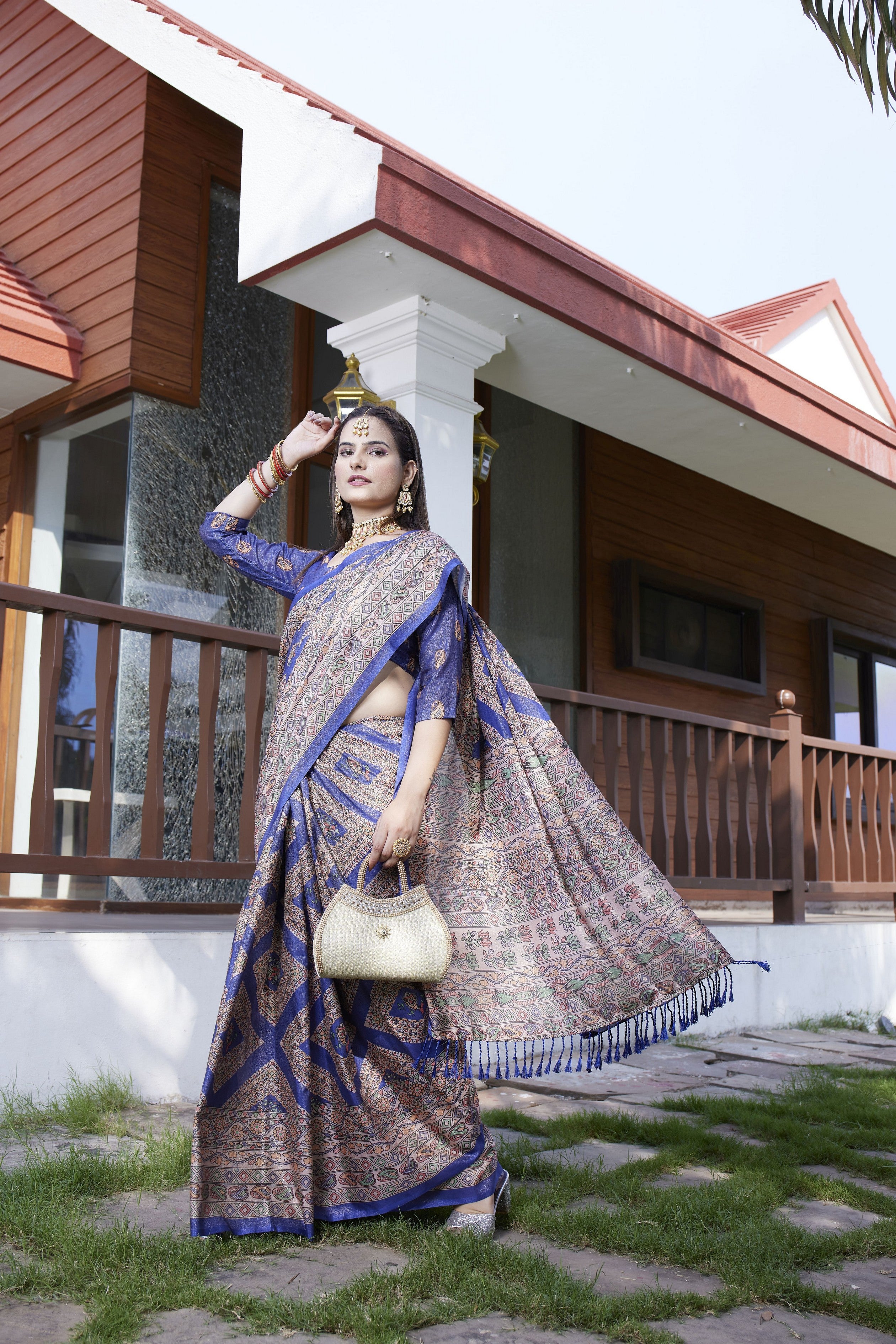 Blue Crepe Designer Partywear Saree