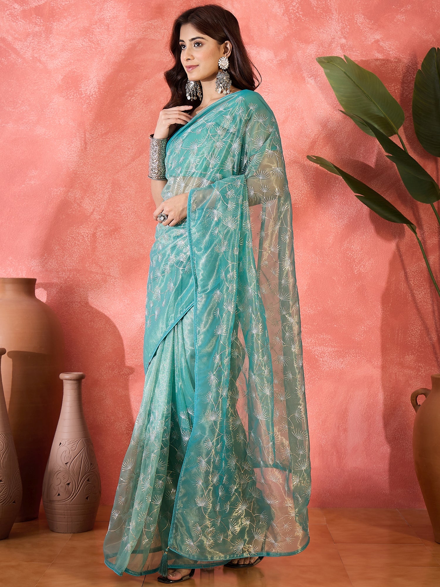 Blue Designer Twill Net Sequins Embroidery Work Saree