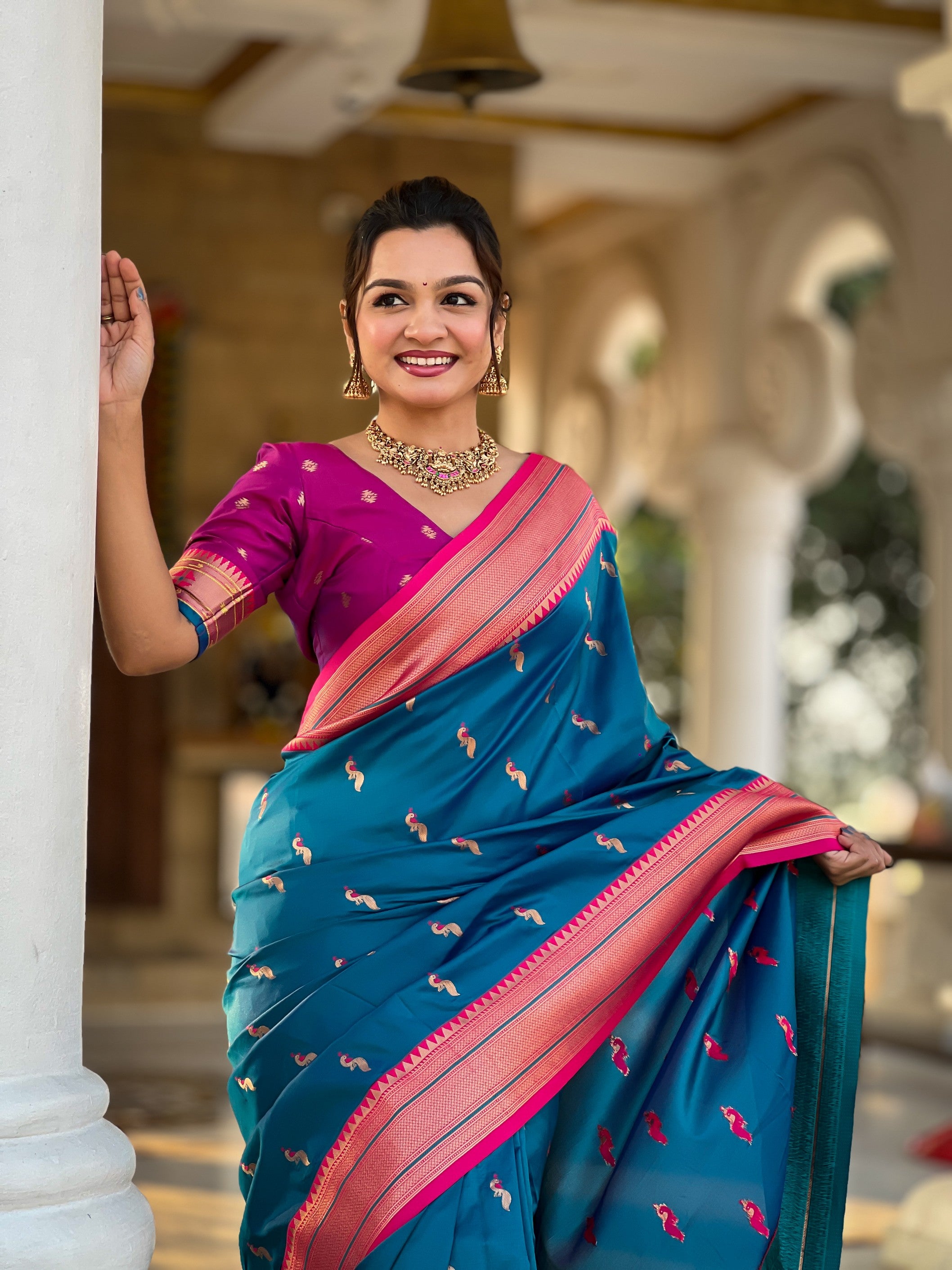 Blue Ethnic Paithani Silk Woven Jacquard Designer Ceremonial Fancy Saree