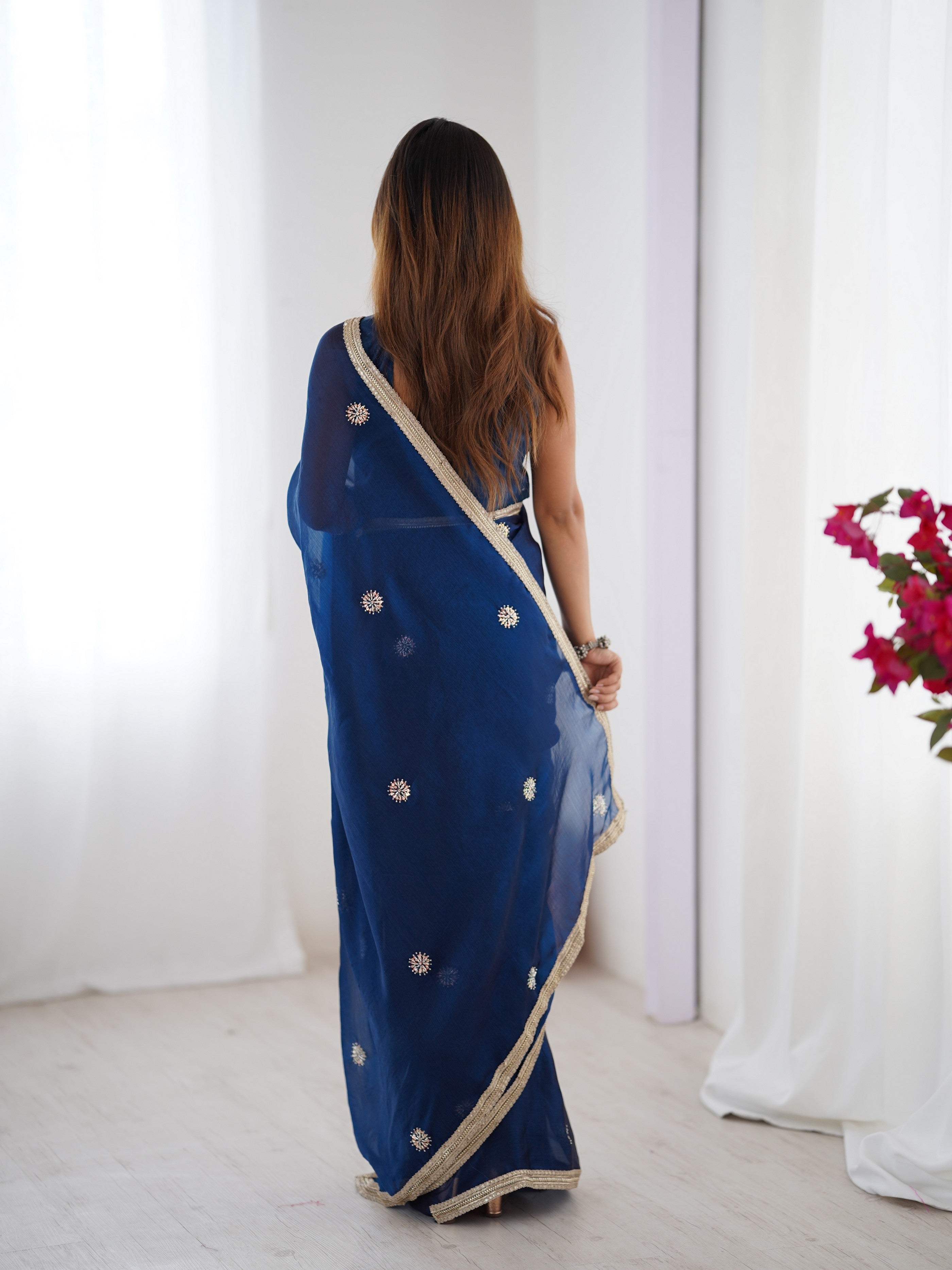 Blue Fancy Stylish Partywear Saree For Girlie Ethnic Looks