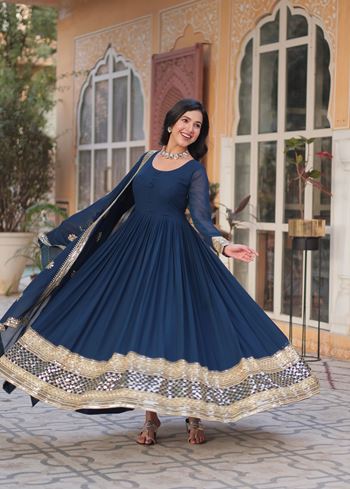 Blue Faux Blooming Suit With Embroidery Zari Sequins-work