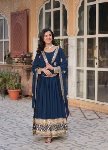 Blue Faux Blooming Suit With Embroidery Zari Sequins-work