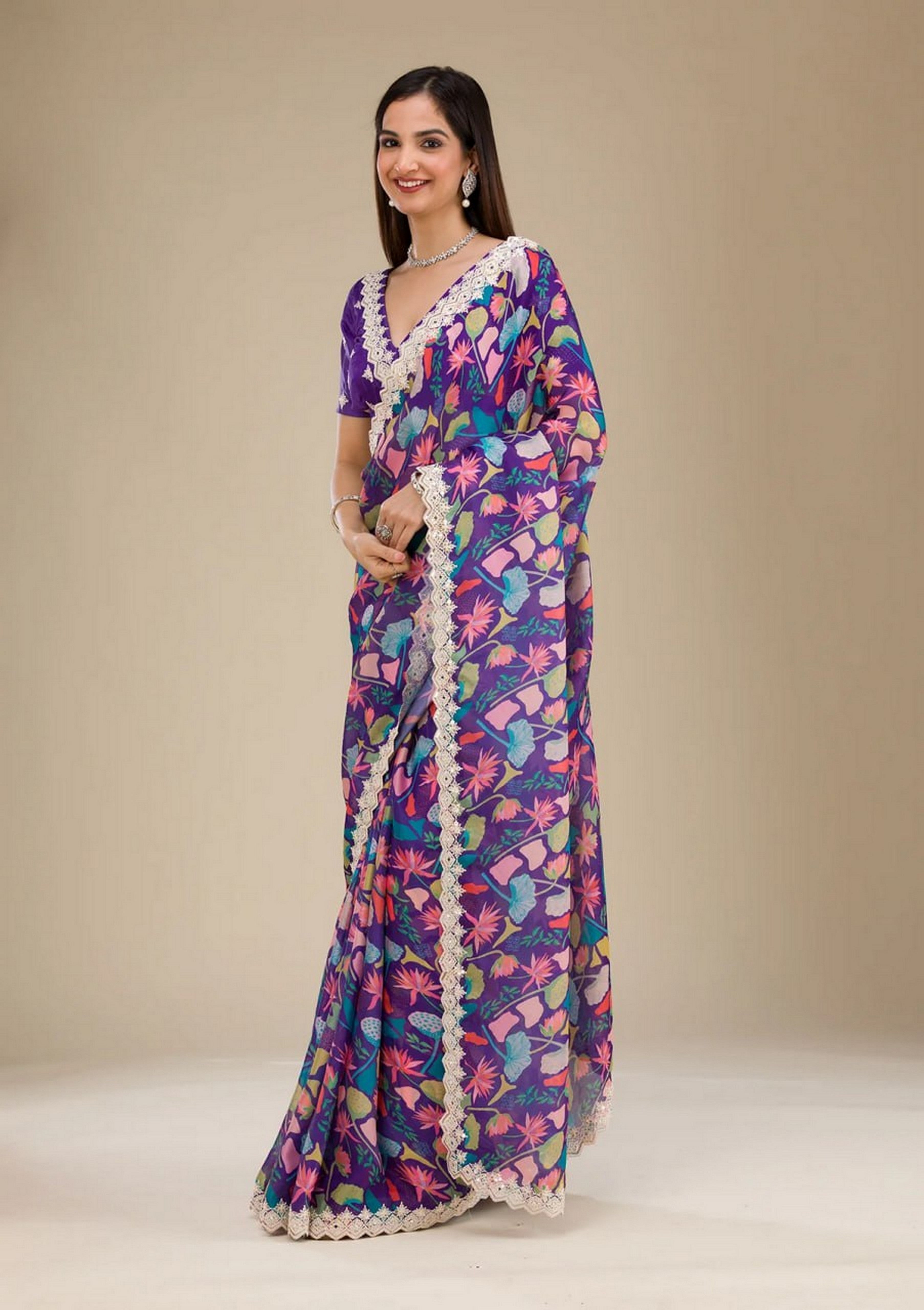 Blue Georgette Girlie Partywear Saree