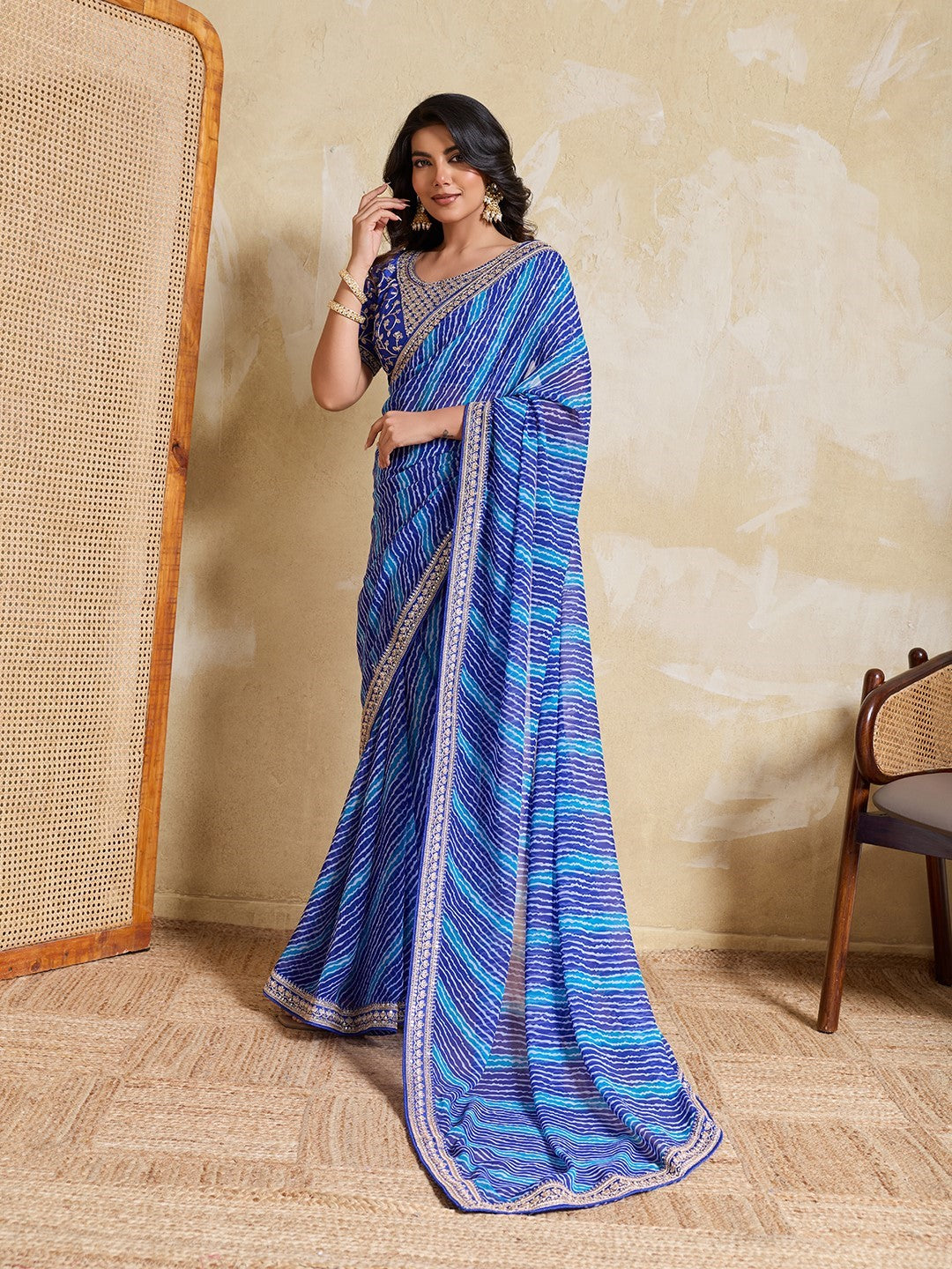 Blue Georgette Saree With Printed Premium Designer Saree