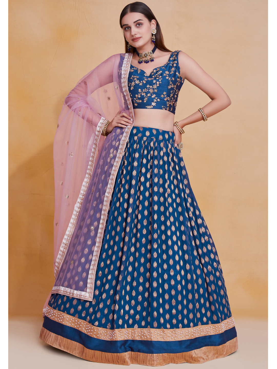 Blue Georgette Zari Waving Work Lehenga Choli