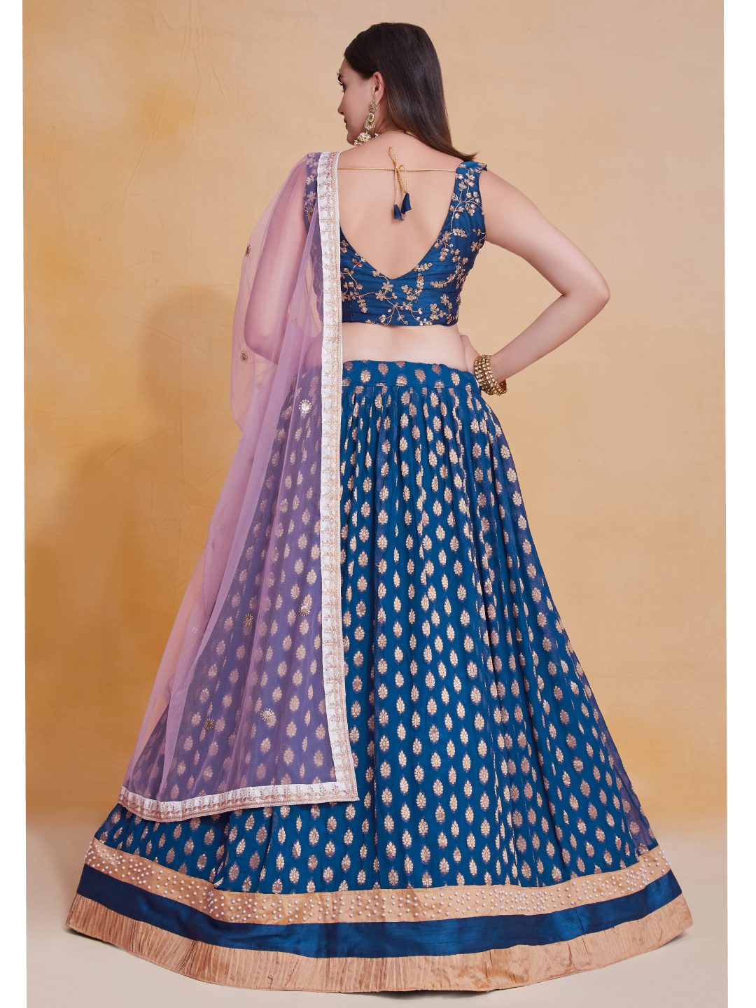 Blue Georgette Zari Waving Work Lehenga Choli