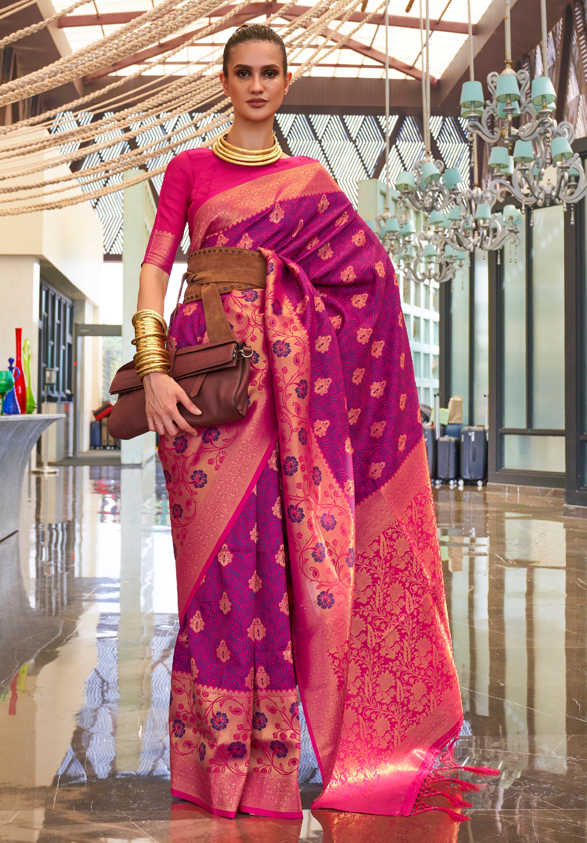 Blue Handloom Silk Saree With Jacquard Woven Work