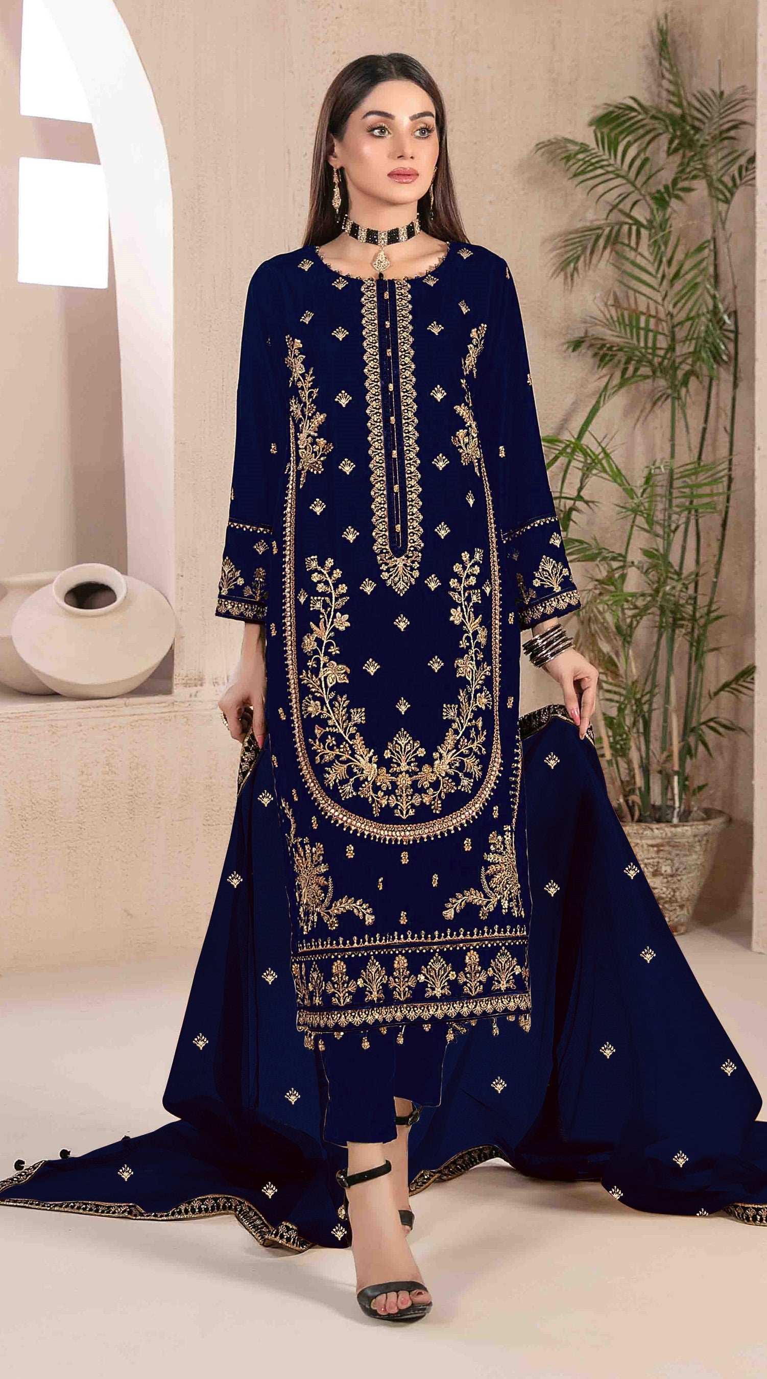 Blue Heavy Designer Suit With Heavy Embroidery Work