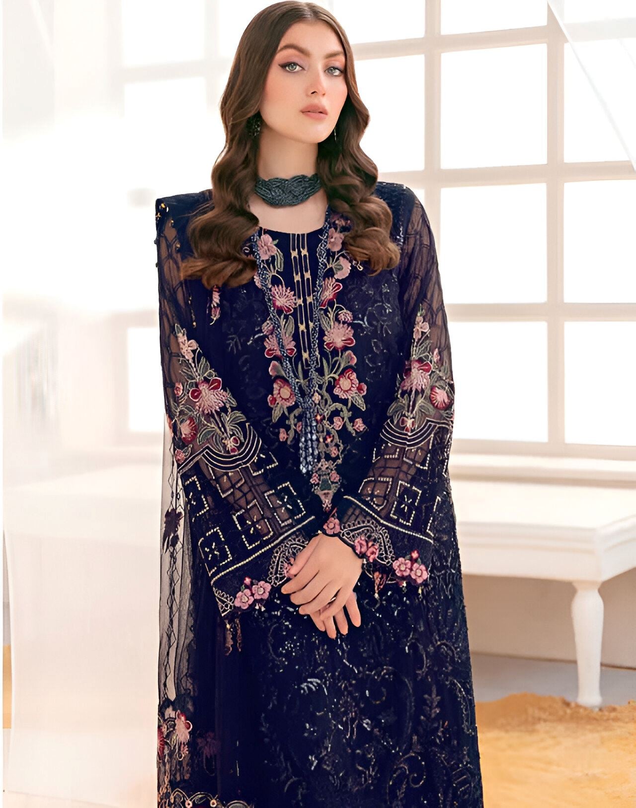 Blue Heavy Designer Suit With Heavy Embroidery Work