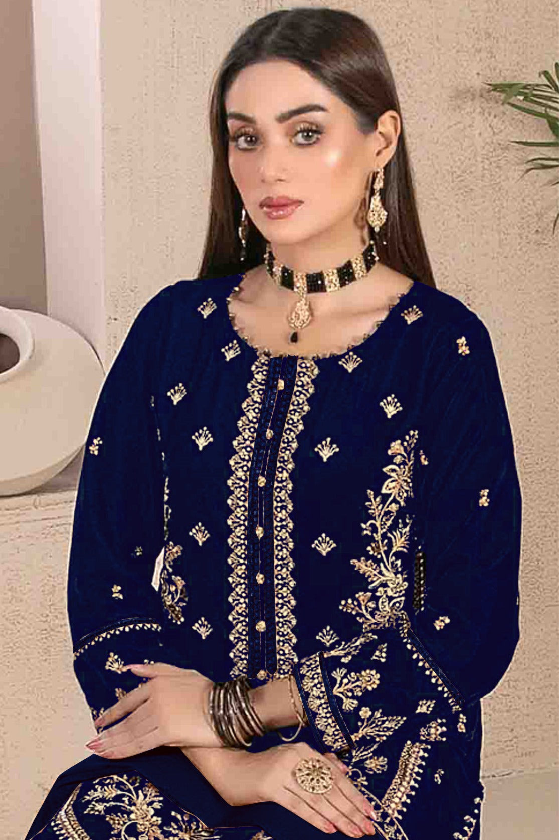 Blue Heavy Designer Suit With Heavy Embroidery Work