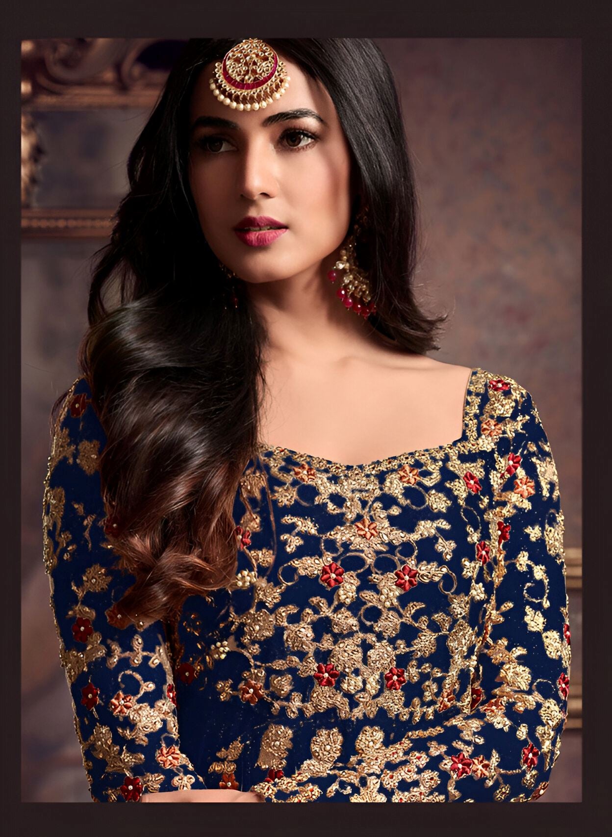 Blue Heavy Designer Suit With Heavy Embroidery Work