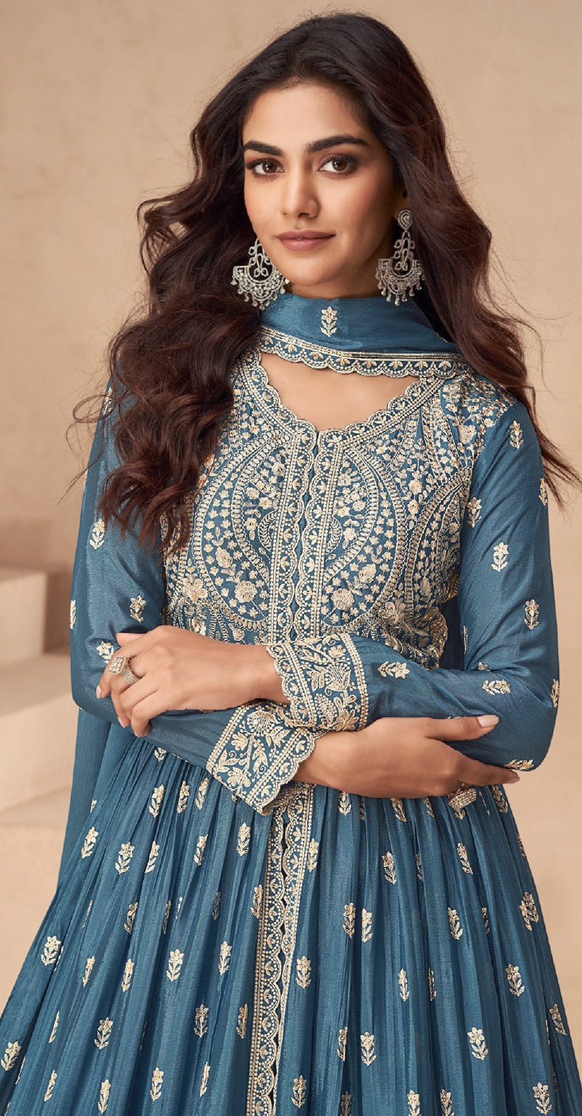 Blue Heavy Designer Suit With Heavy Embroidery Work