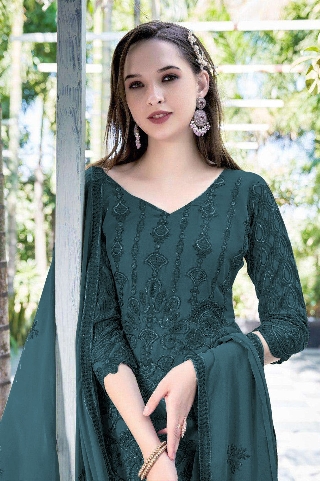 Blue Heavy Designer Suit With Heavy Embroidery Work