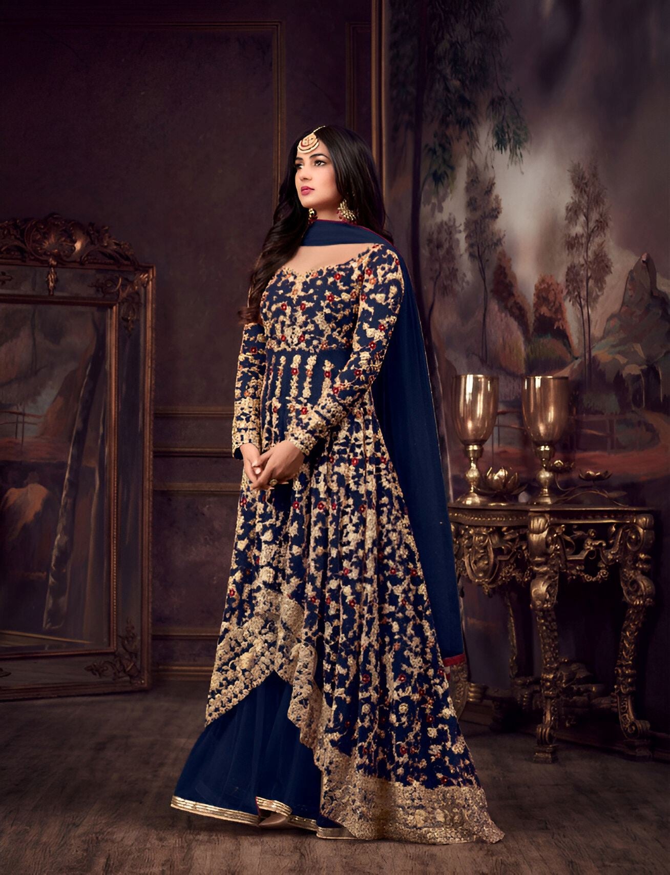 Blue Heavy Designer Suit With Heavy Embroidery Work
