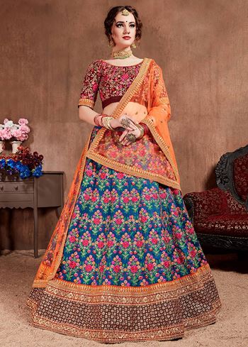 Blue Heavy Embroidered Silk Wedding Lehenga Choli