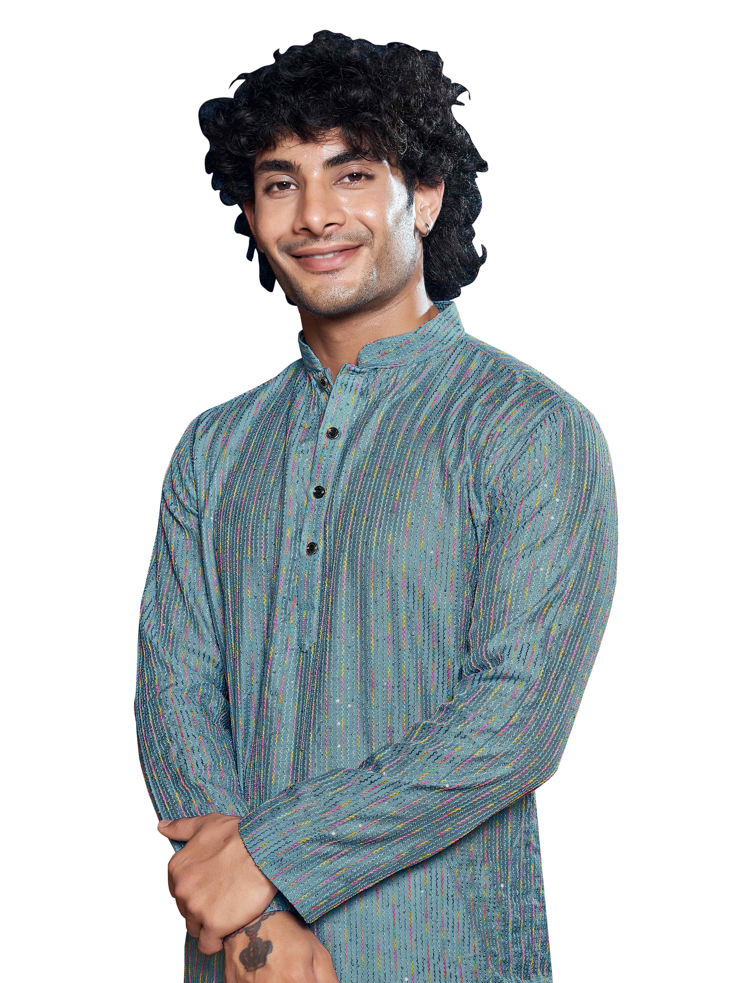 Blue Kurta Payjama with Sequins Embroidery – Stylish Traditional Attire