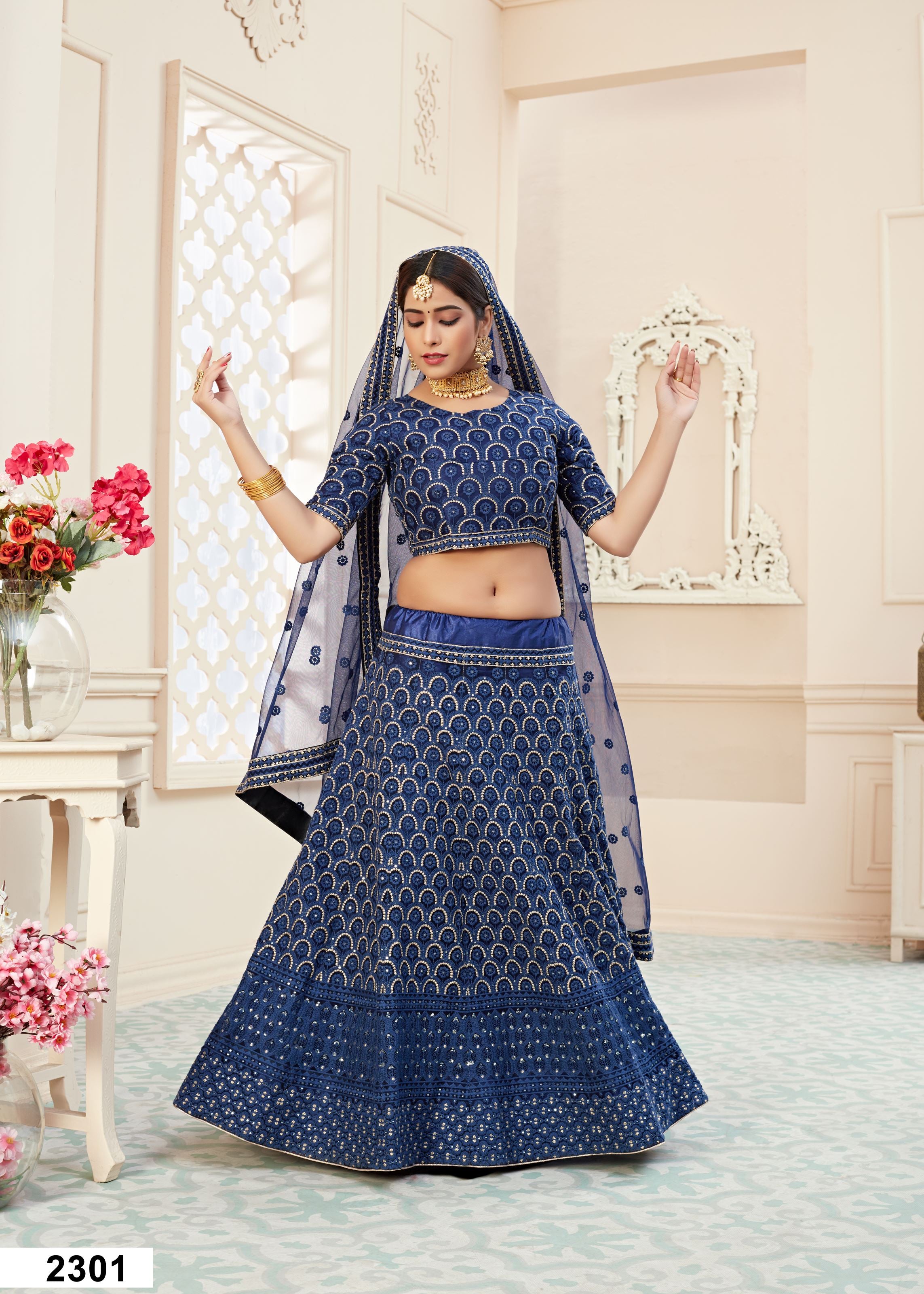 Blue Lehenga Choli With Sequins And Embroidered Work